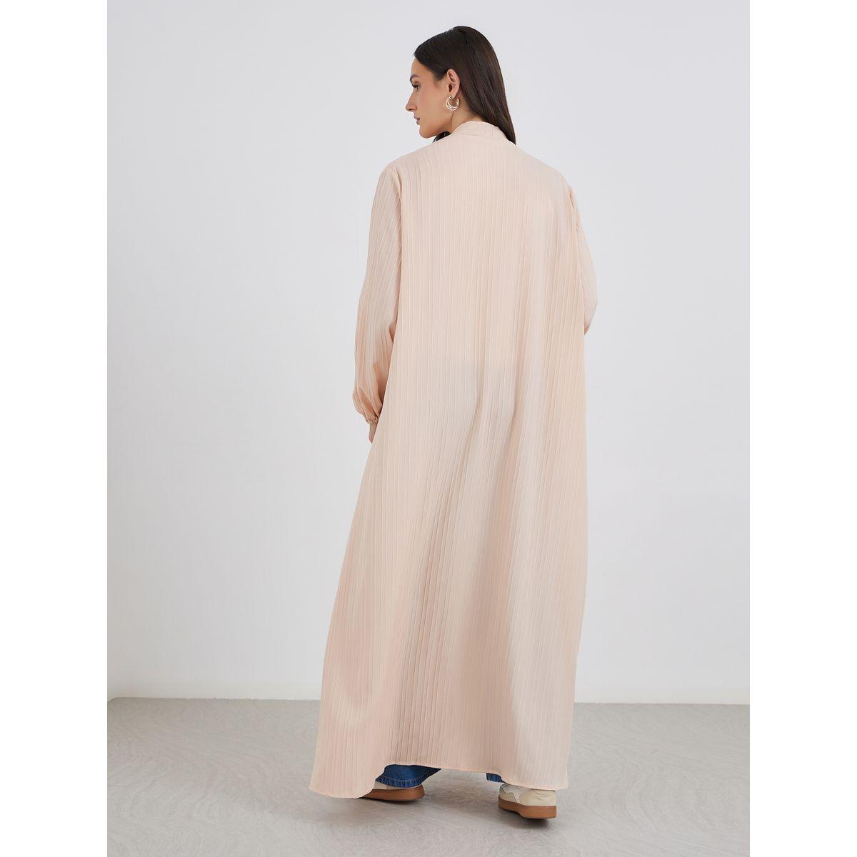Styli Women Pink Front Open Textured Abaya-women-arabicclothing-abayas-image-5