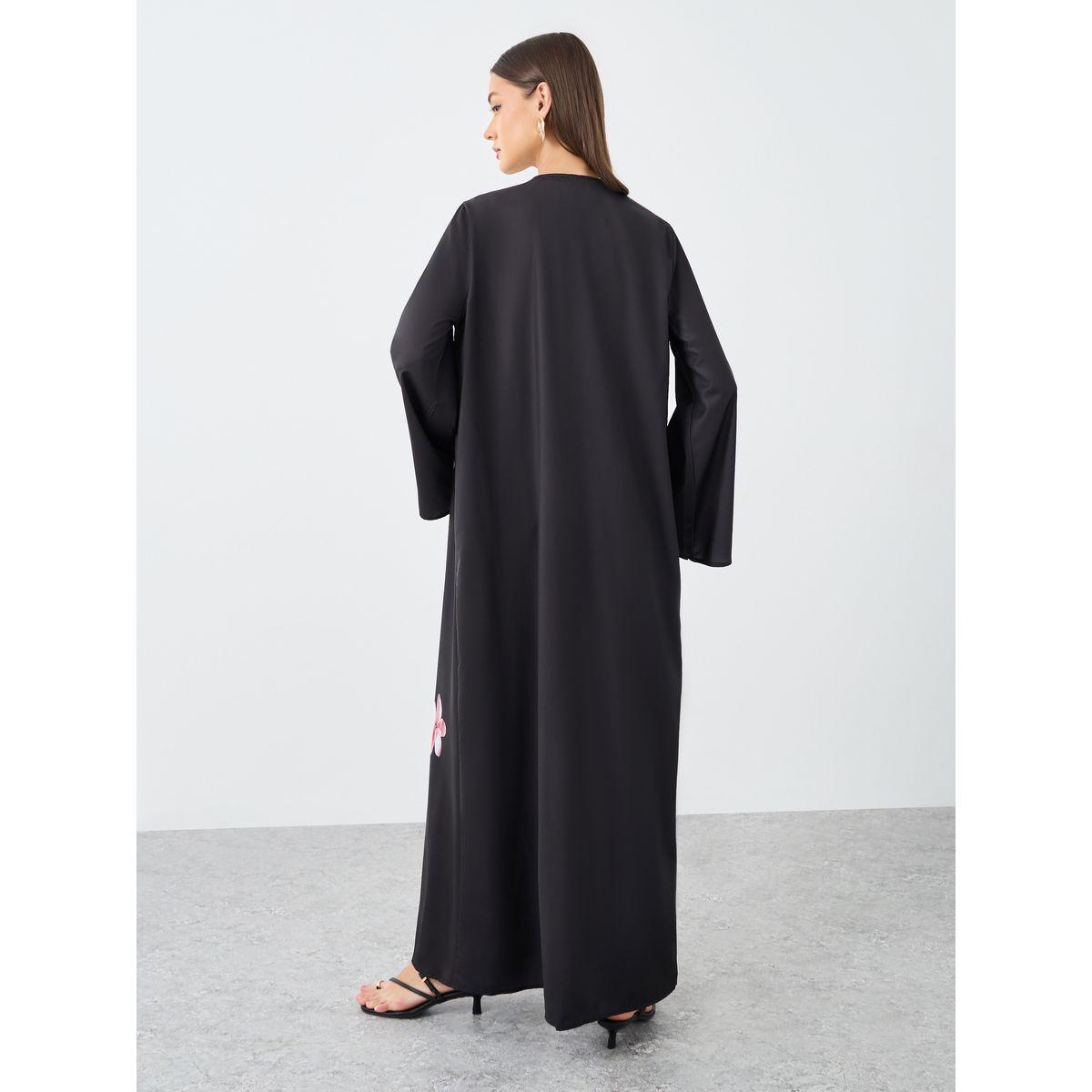 Amirah X Styli Floral Placement Print Front Open Abaya-women-arabicclothing-abayas-image-5