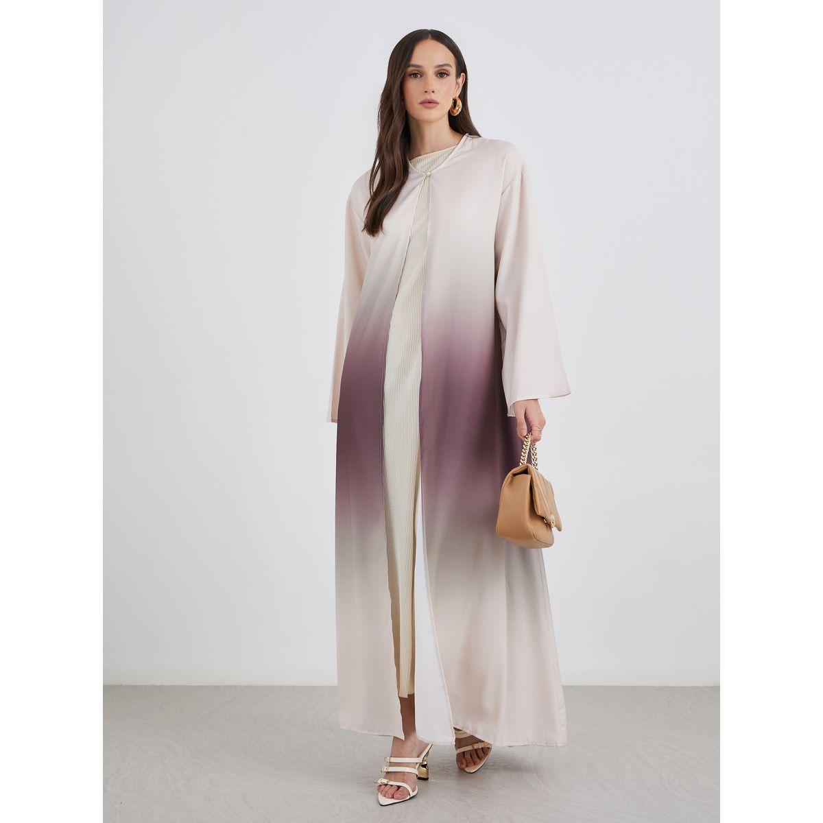 أميرة x ستايلي عباية بطبعة أمبر وتفاصيل زر-women-arabicclothing-abayas-image-1