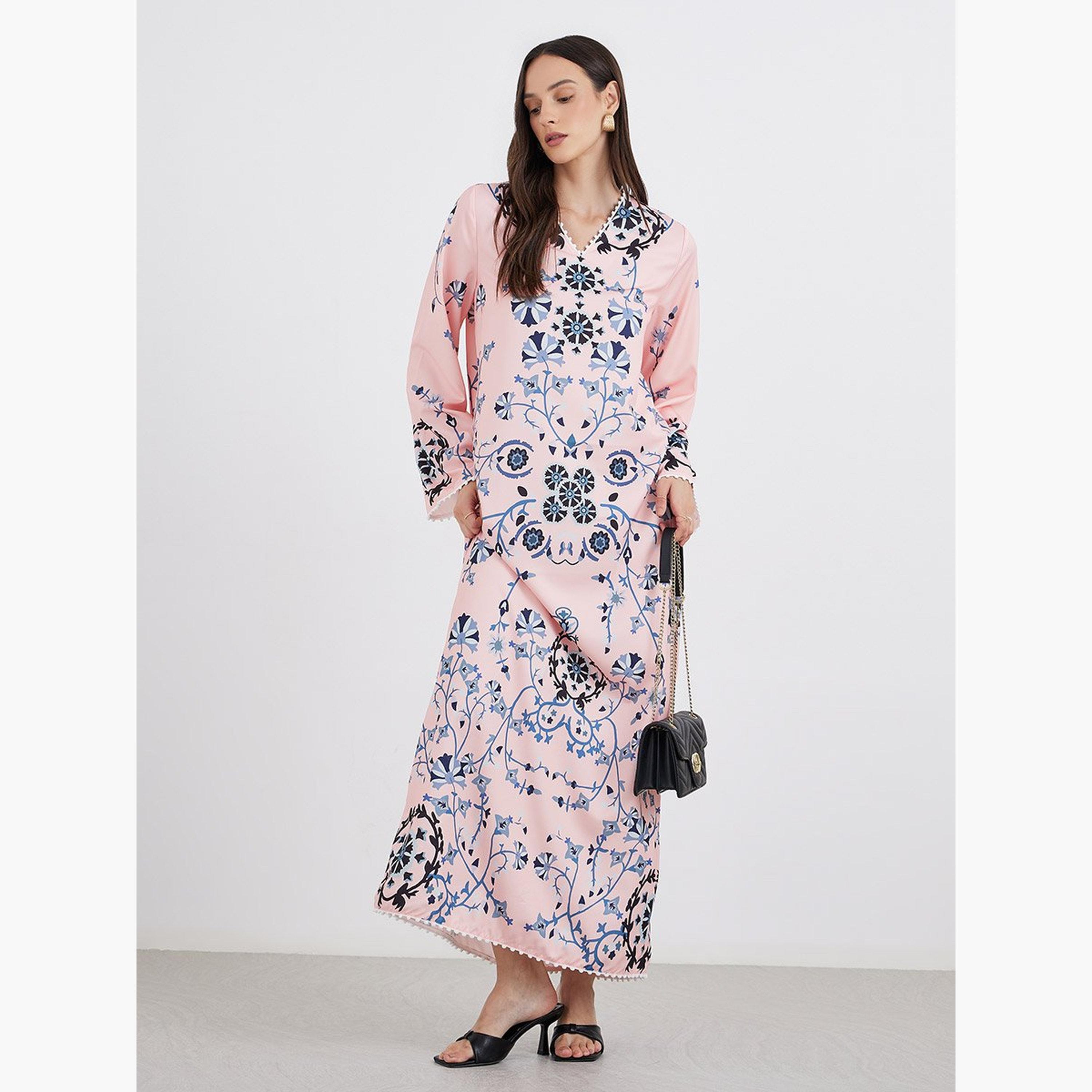 جلابية بطبعة زهور-women-arabicclothing-jalabiyas-image-1