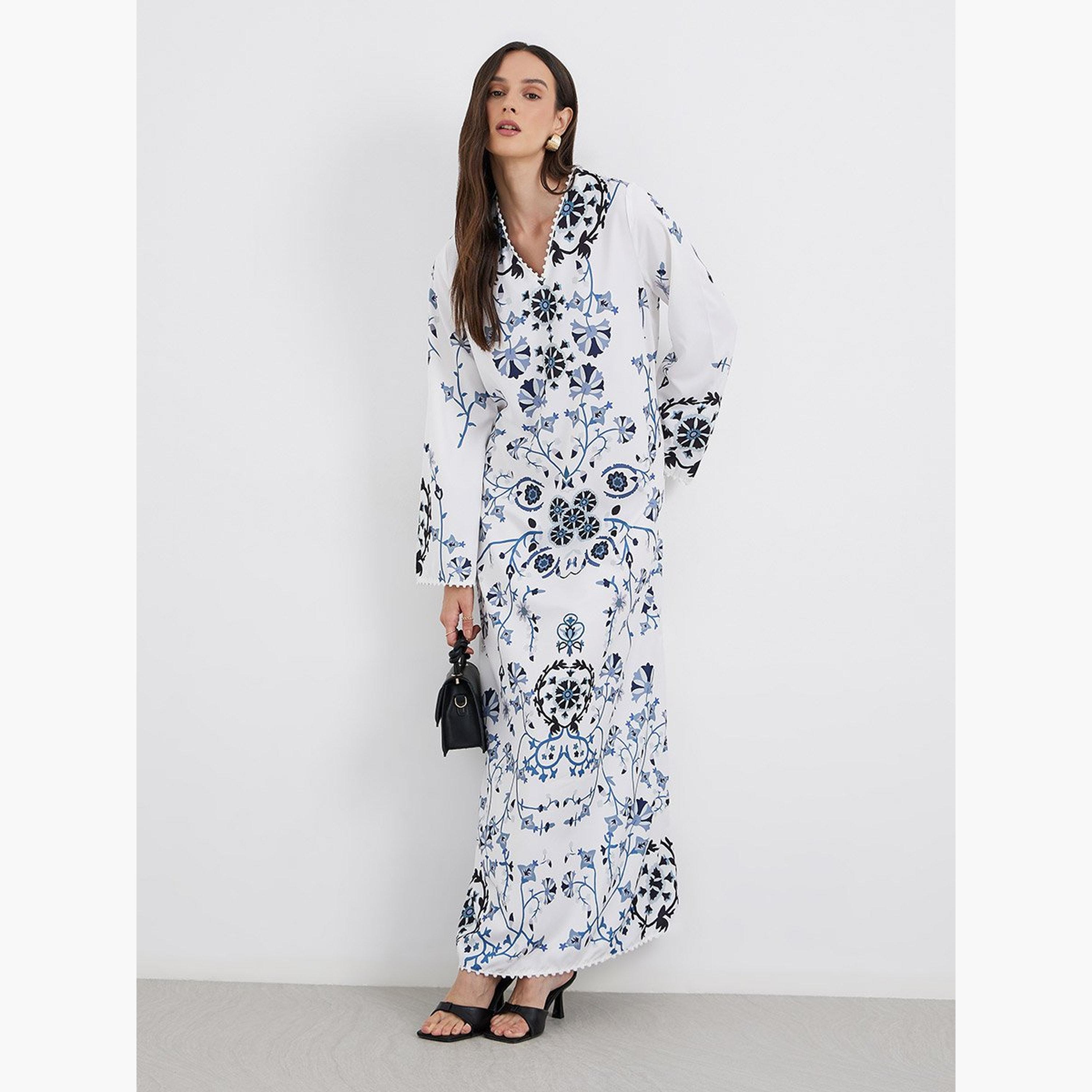 جلابية بطبعة زهور-women-arabicclothing-jalabiyas-image-1