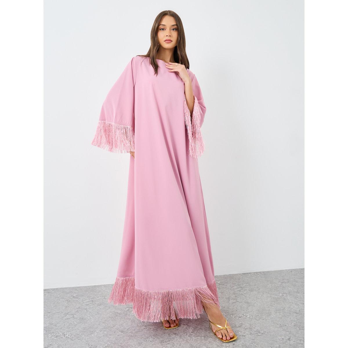 Amirah X Styli Pink Tassel Trim Jalaiya-women-arabicclothing-jalabiyas-image-2