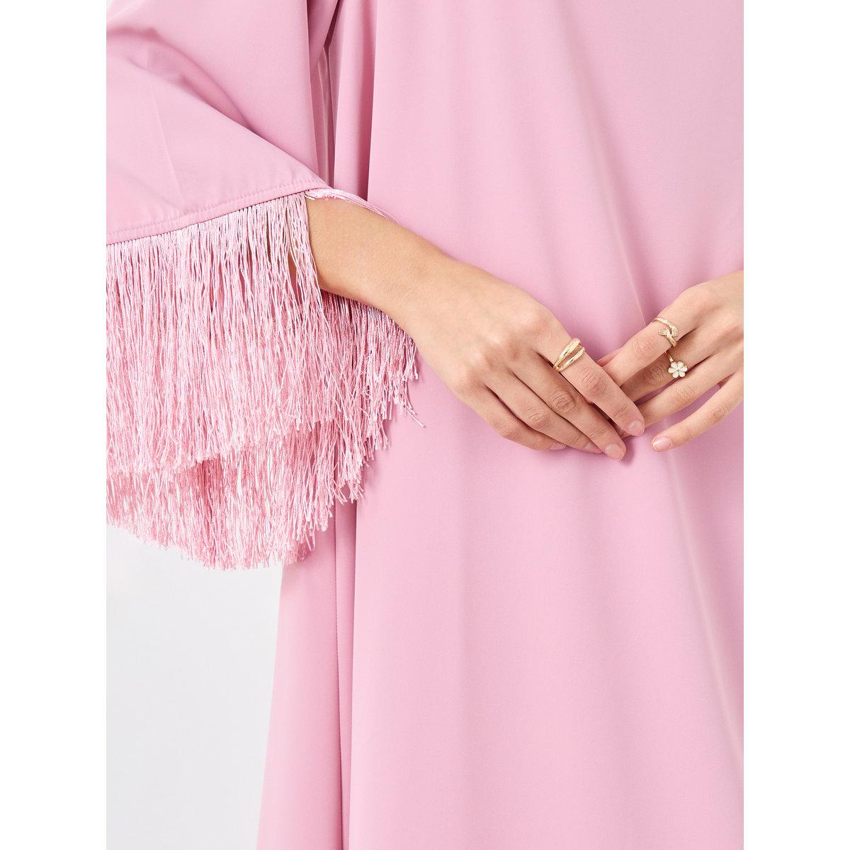 Amirah X Styli Pink Tassel Trim Jalaiya-women-arabicclothing-jalabiyas-image-4