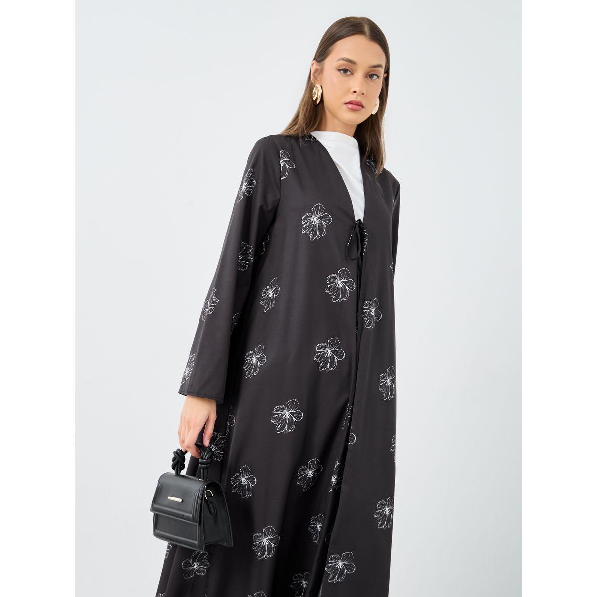 أميرة x ستايلي عباية بطبعة زهور وتفاصيل ربطة-women-arabicclothing-abayas-image-2