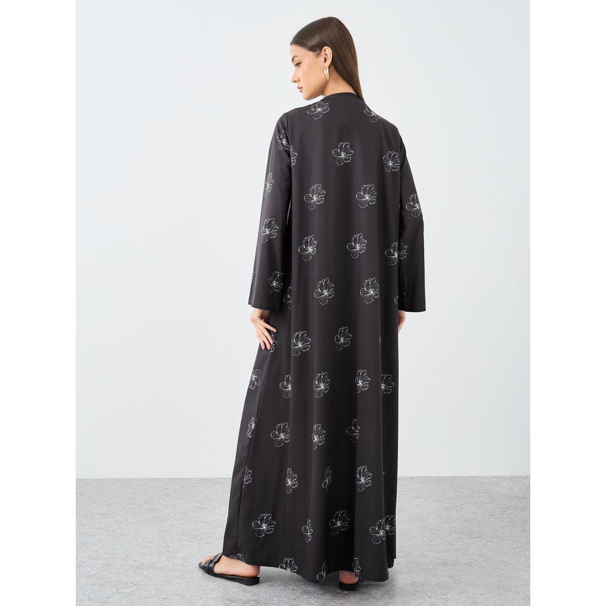 أميرة x ستايلي عباية بطبعة زهور وتفاصيل ربطة-women-arabicclothing-abayas-image-4