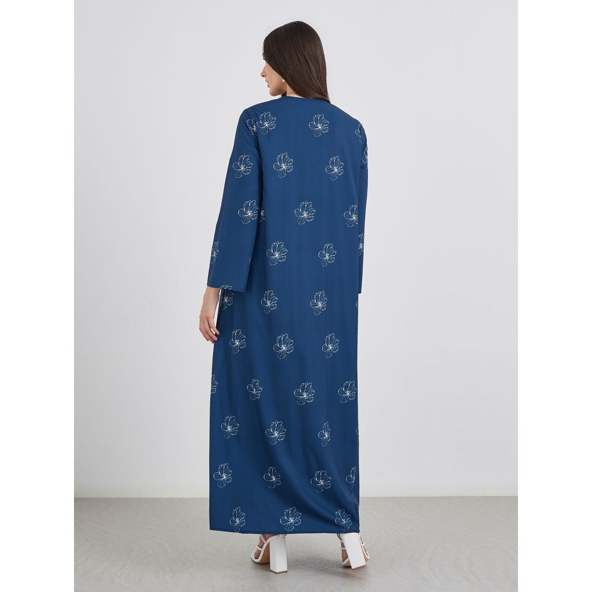 Amirah X Styli Women Navy Blue Front Tie-Up Abaya with All Over Floral Print-women-arabicclothing-abayas-image-5