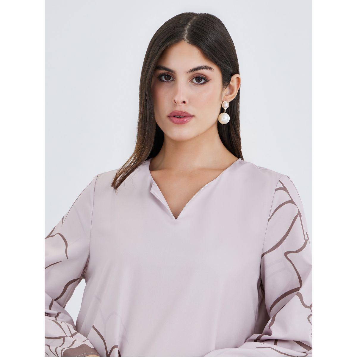 جلابية بطبعة زهور مع تفاصيل مُتباينة على الأكمام-women-arabicclothing-jalabiyas-image-4