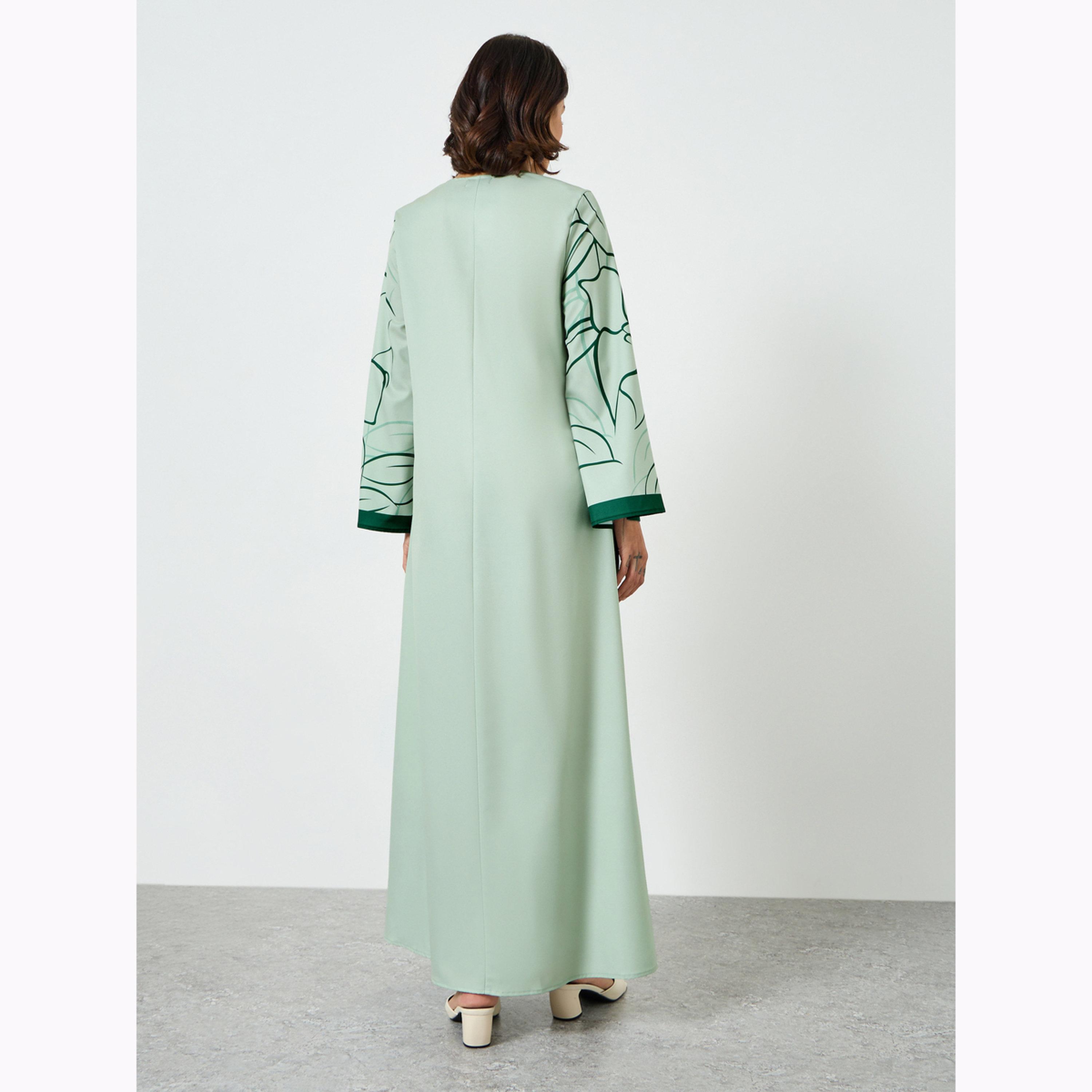 Amirah X Styli Green Floral Print A-Line Jalabiya-women-arabicclothing-jalabiyas-image-4