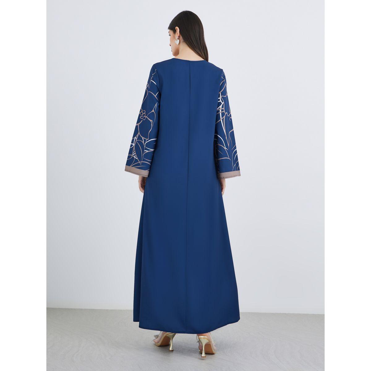 أميرة x ستايلي جلابية بطبعة زهور مع تفاصيل مُتباينة على الأكمام-women-arabicclothing-jalabiyas-image-5