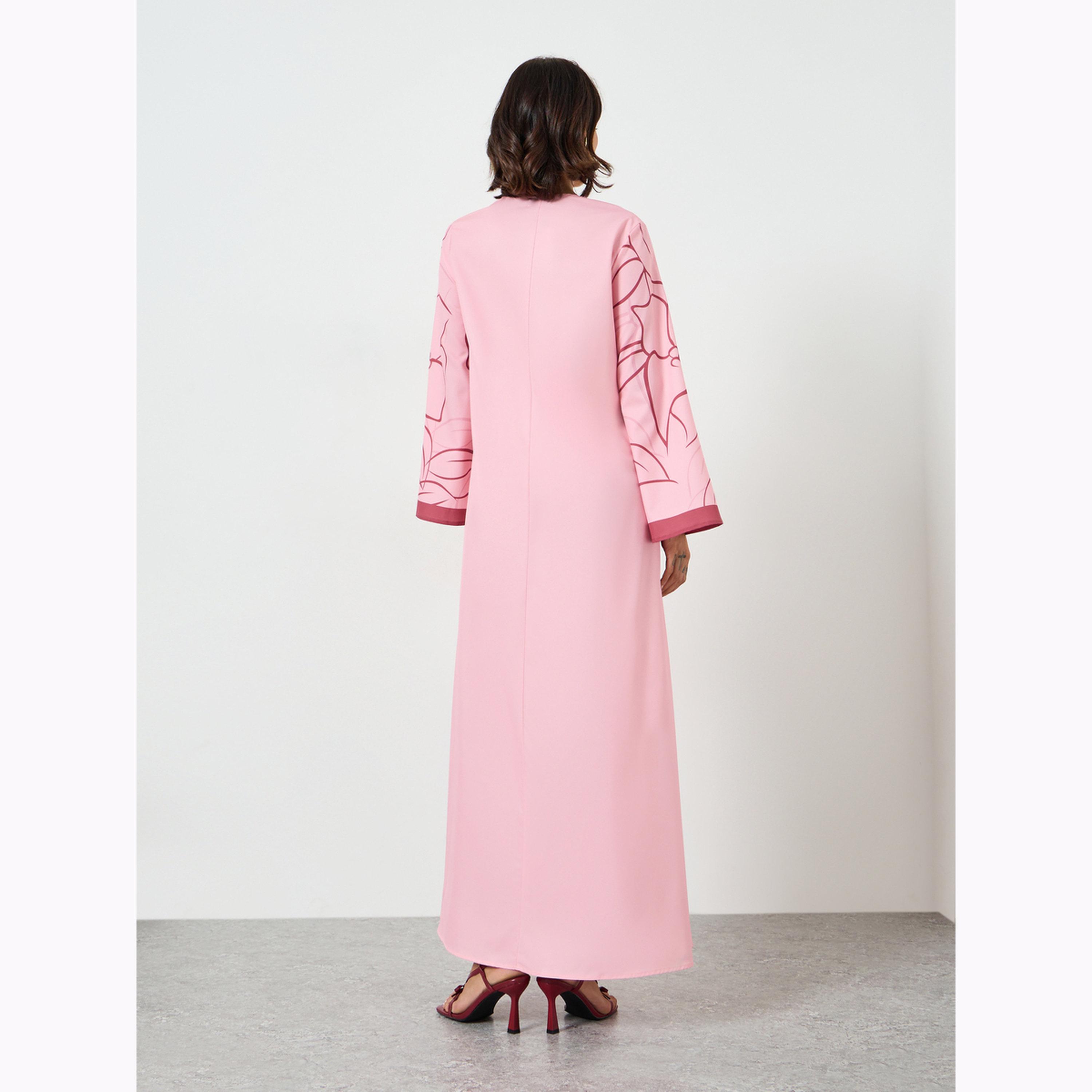 جلابية بحافة واسعة وطبعة زهور-women-arabicclothing-jalabiyas-image-4