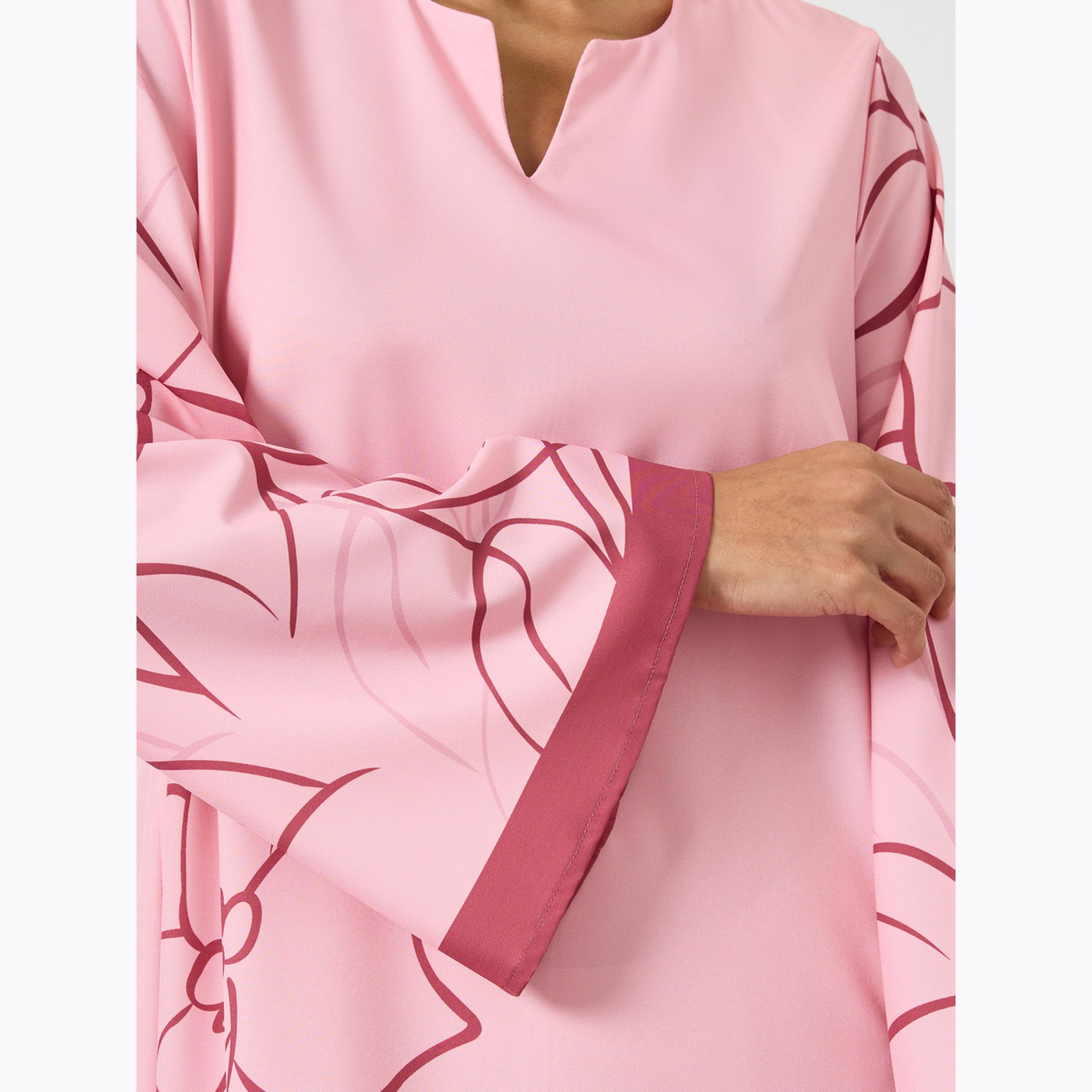 جلابية بحافة واسعة وطبعة زهور-women-arabicclothing-jalabiyas-image-5