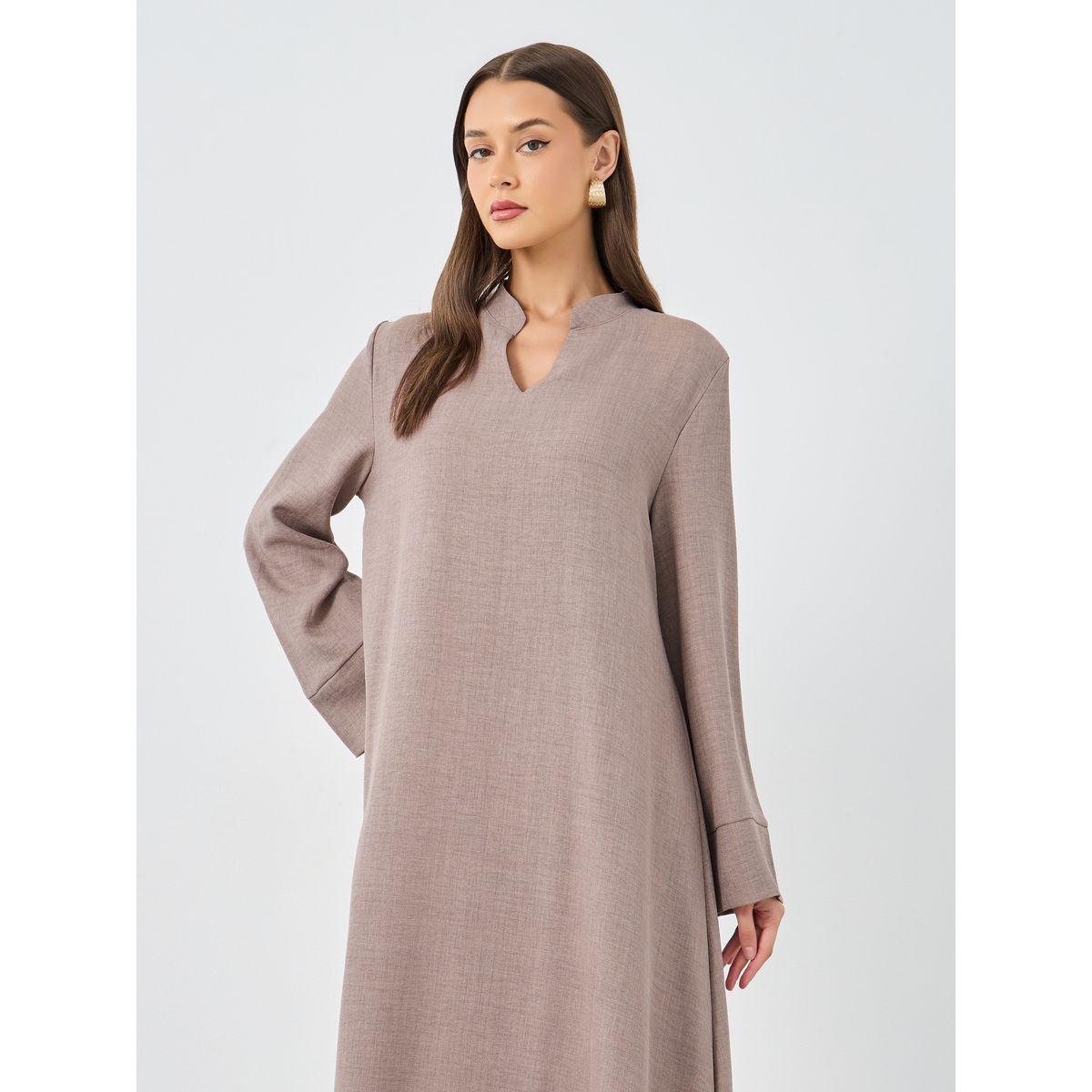 جلابية سادة بأكمام طويلة وياقة-women-arabicclothing-jalabiyas-image-3