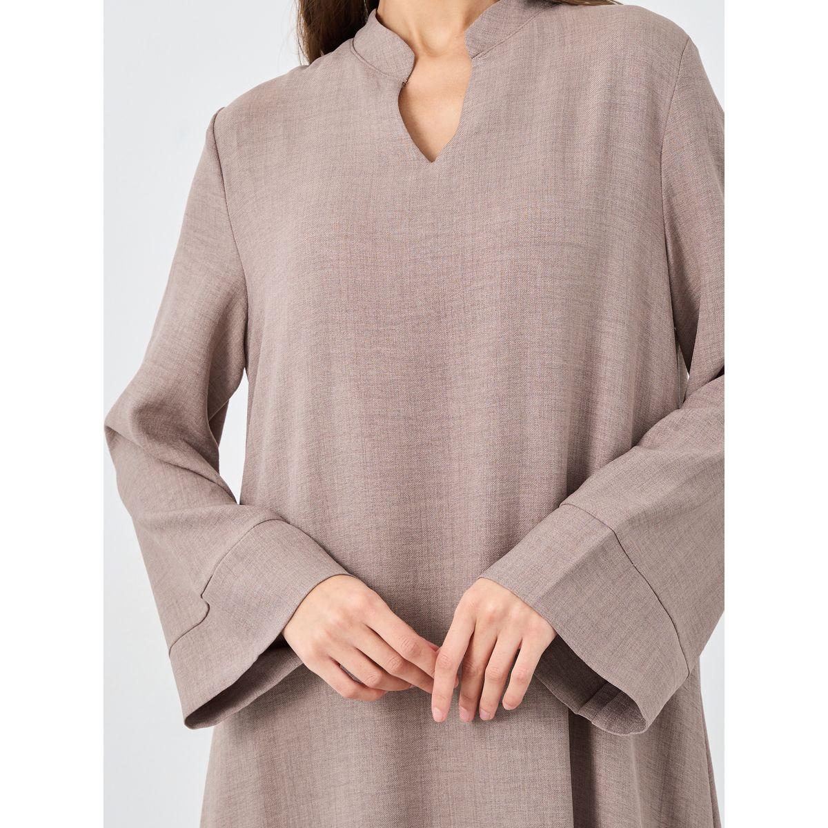 جلابية سادة بأكمام طويلة وياقة-women-arabicclothing-jalabiyas-image-4