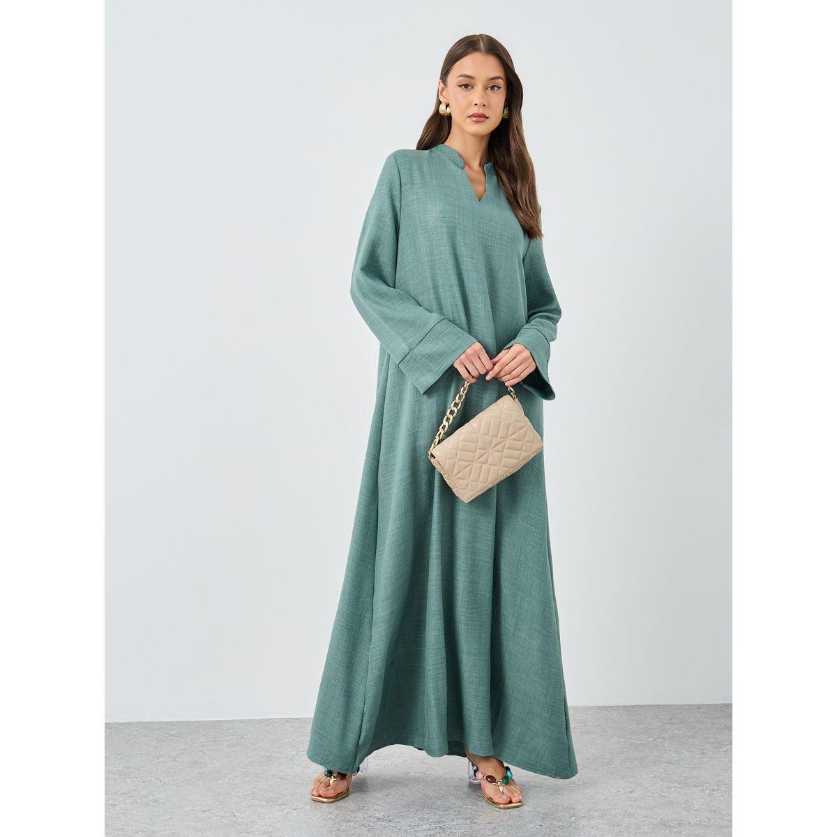 أميرة x ستايلي جلابية سادة بأكمام طويلة وياقة-women-arabicclothing-jalabiyas-image-2