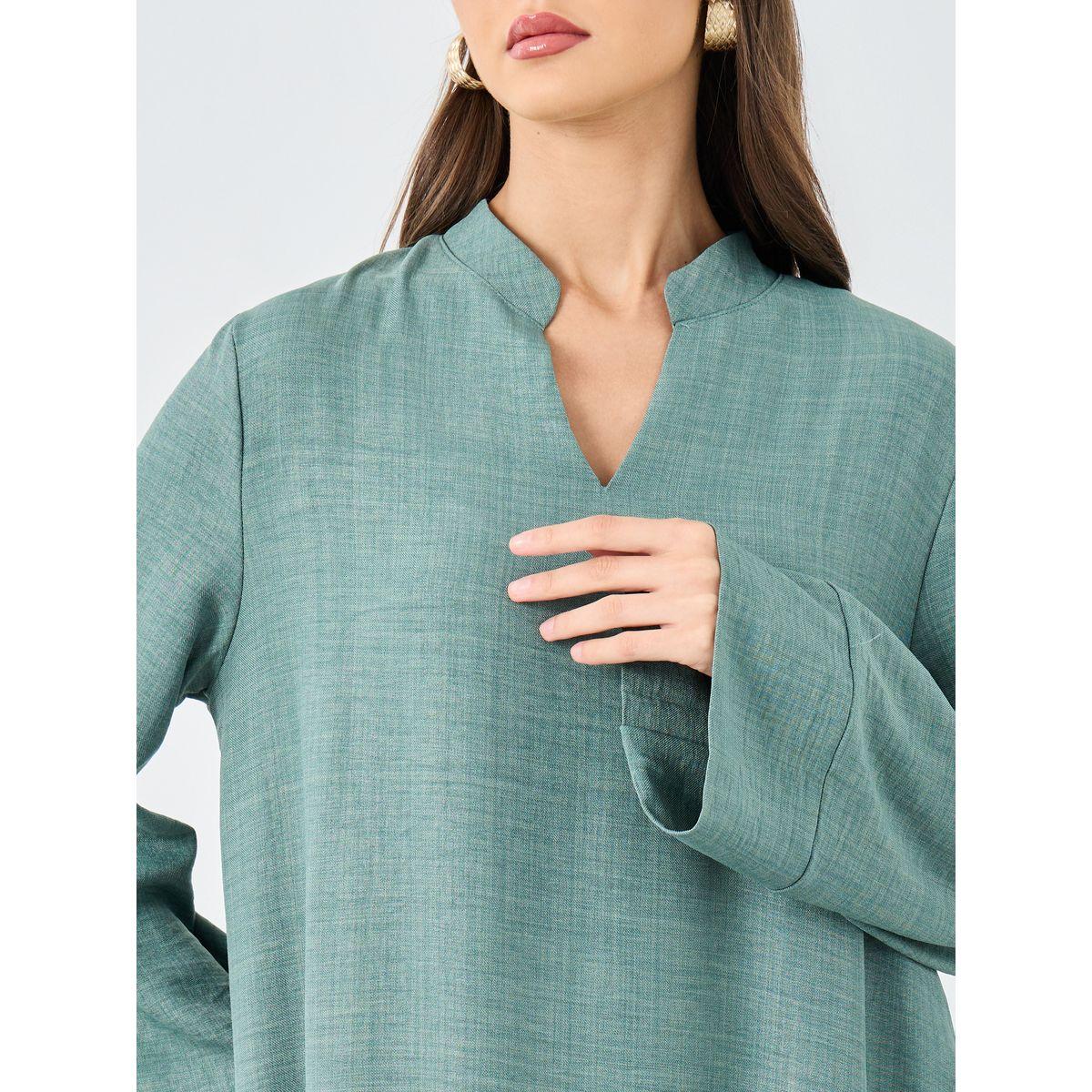أميرة x ستايلي جلابية سادة بأكمام طويلة وياقة-women-arabicclothing-jalabiyas-image-4