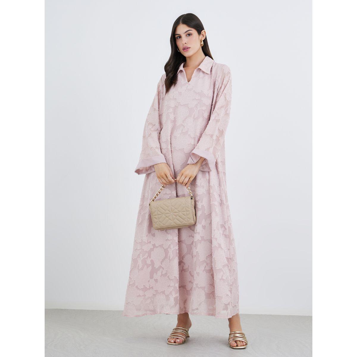 أميرة x ستايلي جلابية بملمس جاكار مع ياقة-women-arabicclothing-jalabiyas-image-1