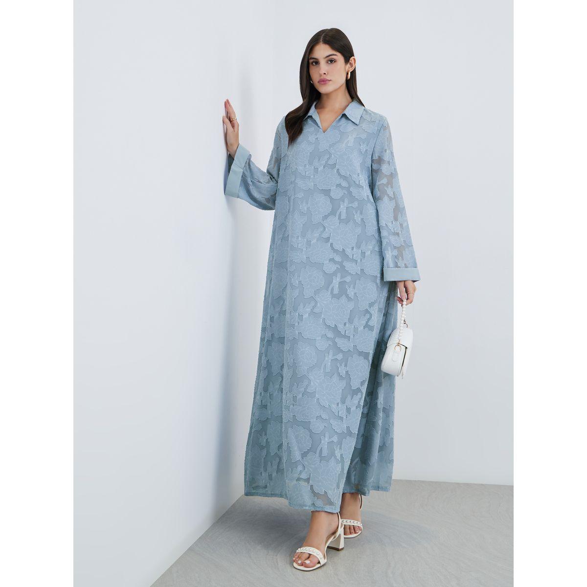 أميرة x ستايلي جلابية بملمس جاكار مع ياقة-women-arabicclothing-jalabiyas-image-1