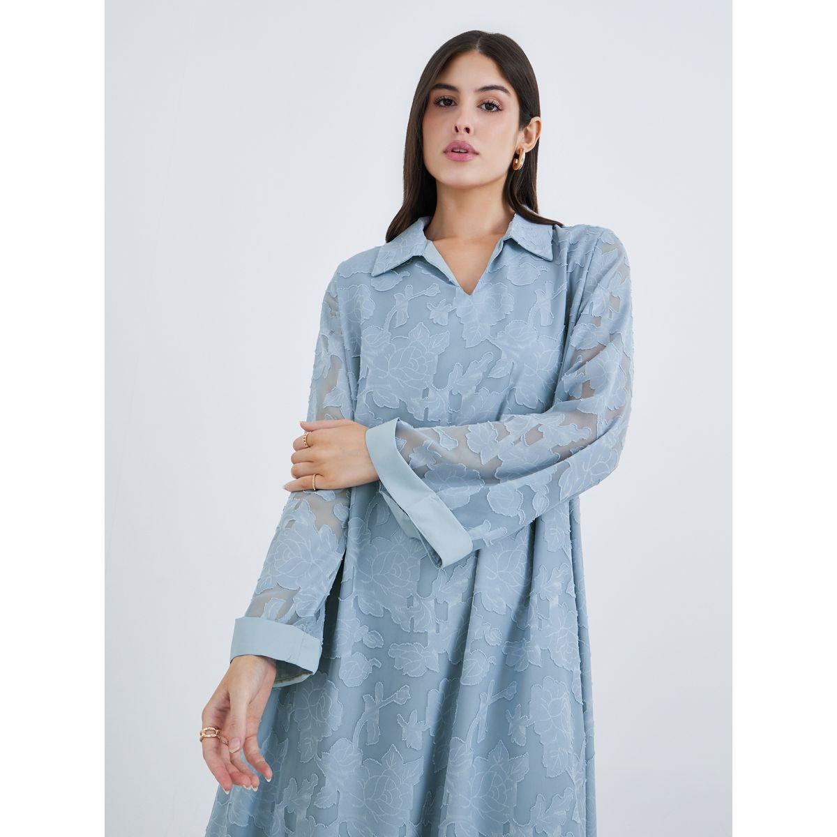 أميرة x ستايلي جلابية بملمس جاكار مع ياقة-women-arabicclothing-jalabiyas-image-3