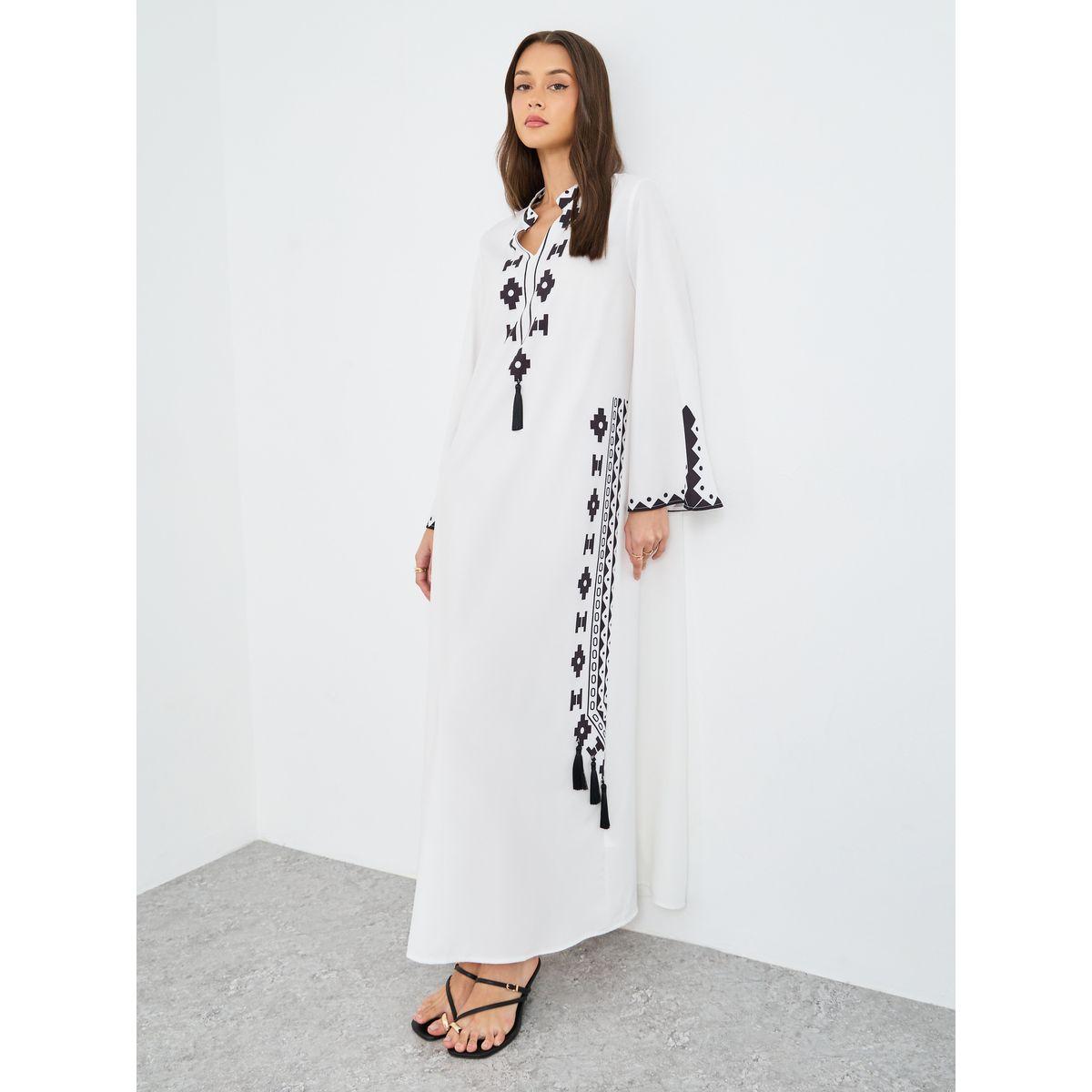 Styli Tassel Trim Printed Jalabiya-women-arabicclothing-jalabiyas-image-1