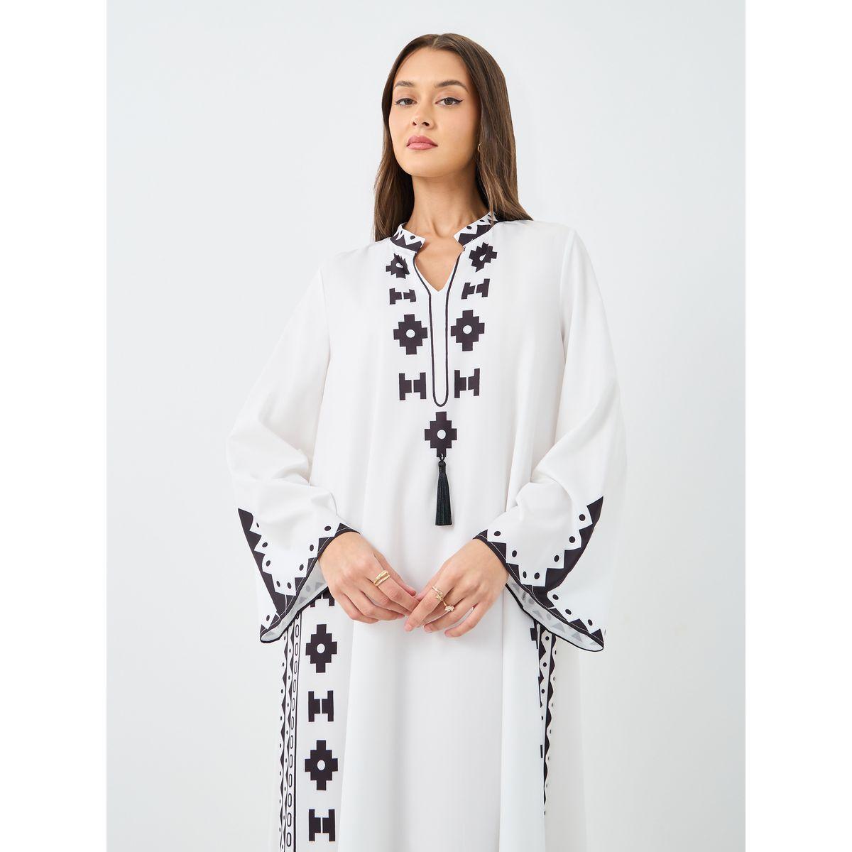 Styli Tassel Trim Printed Jalabiya-women-arabicclothing-jalabiyas-image-3