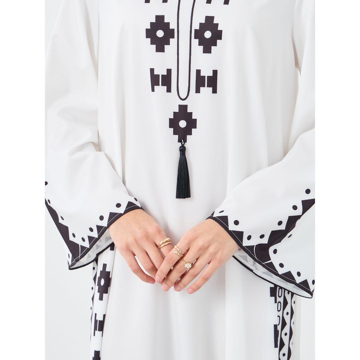 Styli Tassel Trim Printed Jalabiya-women-arabicclothing-jalabiyas-image-4