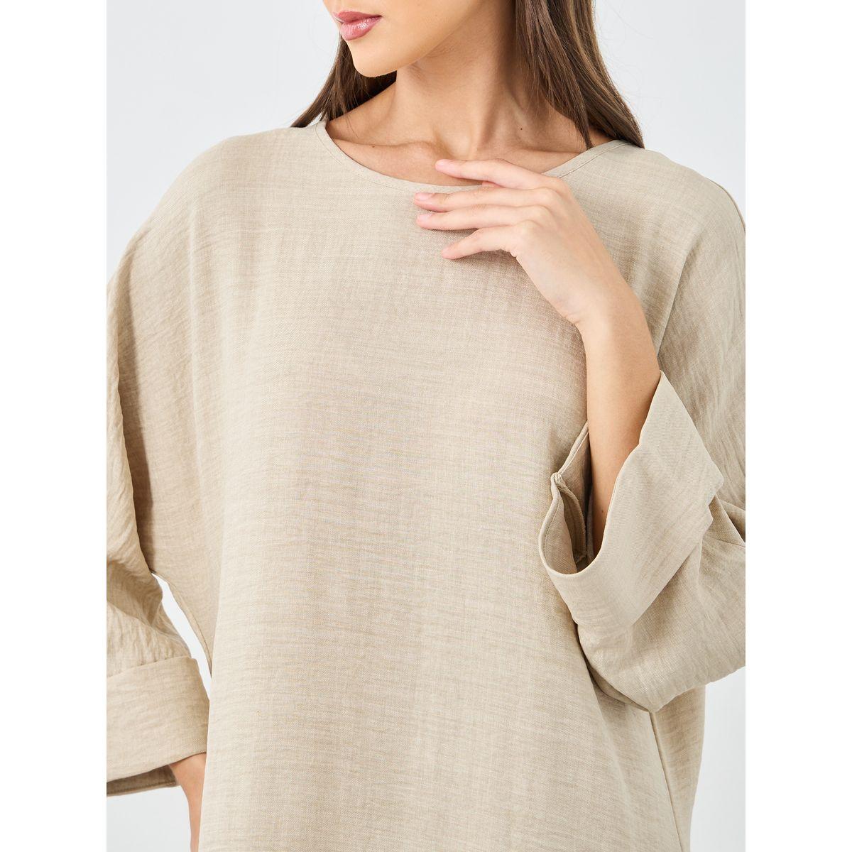 Styli Women Beige Plain Batwing Sleeve Jalabiya-women-arabicclothing-jalabiyas-image-4