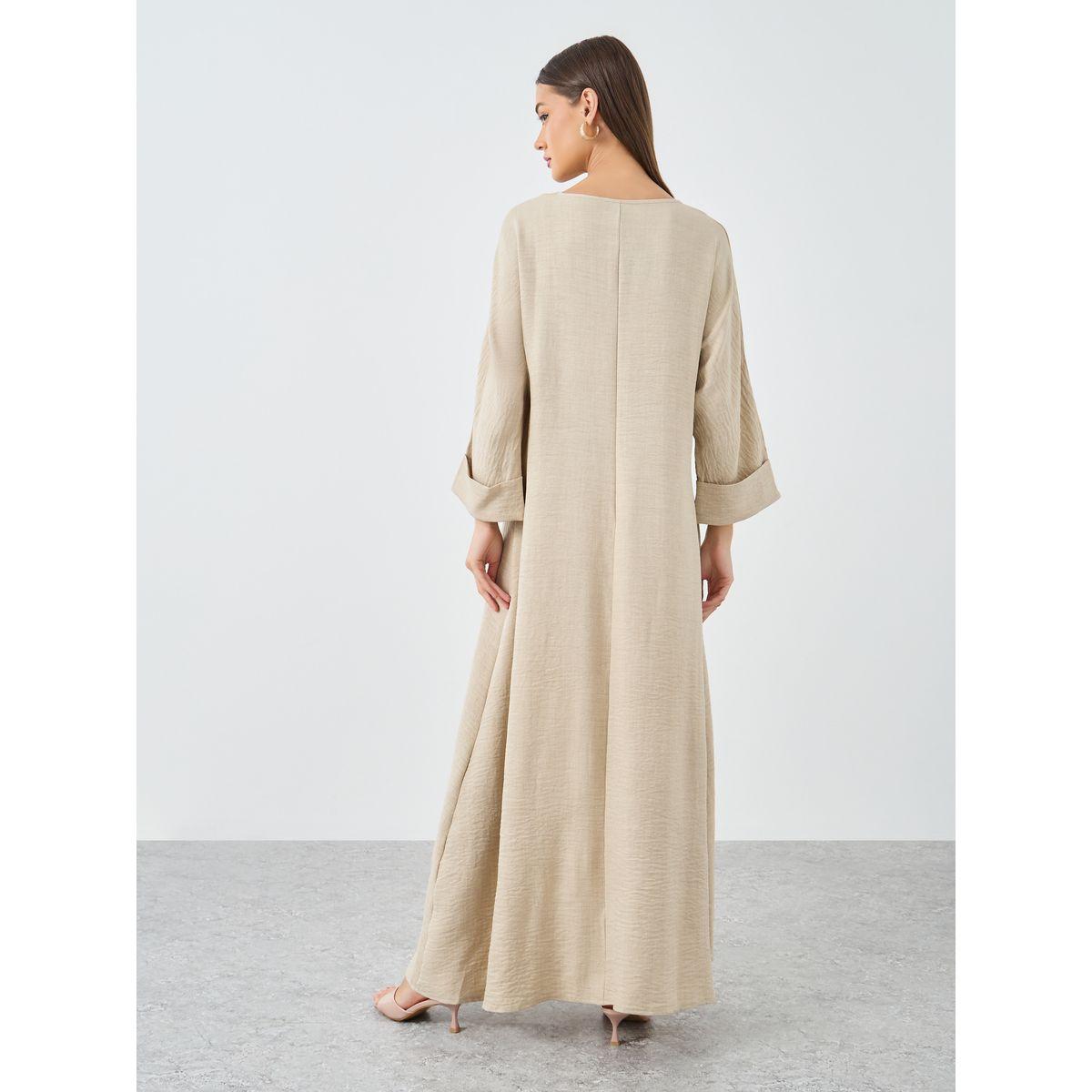 Styli Women Beige Plain Batwing Sleeve Jalabiya-women-arabicclothing-jalabiyas-image-5