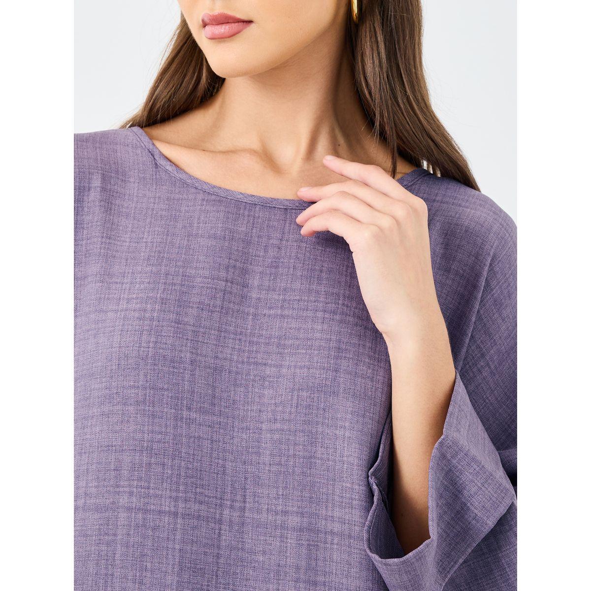 Amirah X Styli Women Purple Plain Batwing Sleeve Jalabiya-women-arabicclothing-jalabiyas-image-4