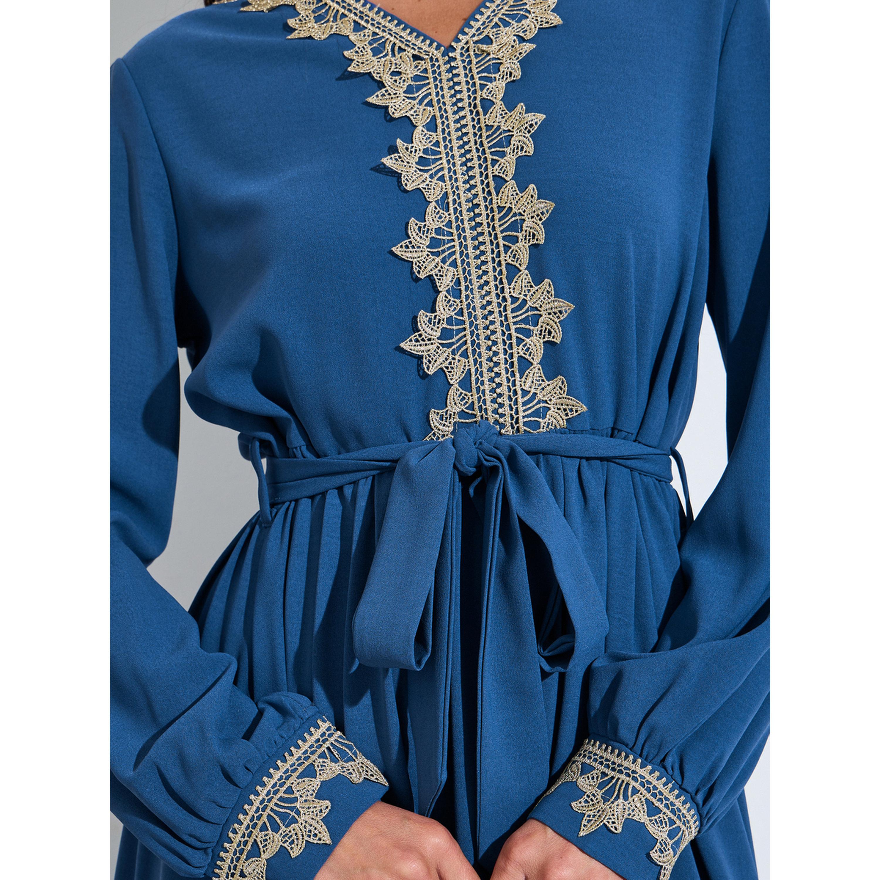 Amirah X Styli Women Blue Embroidered V Neck Jalabiya with Fabric Belt-women-arabicclothing-jalabiyas-image-5