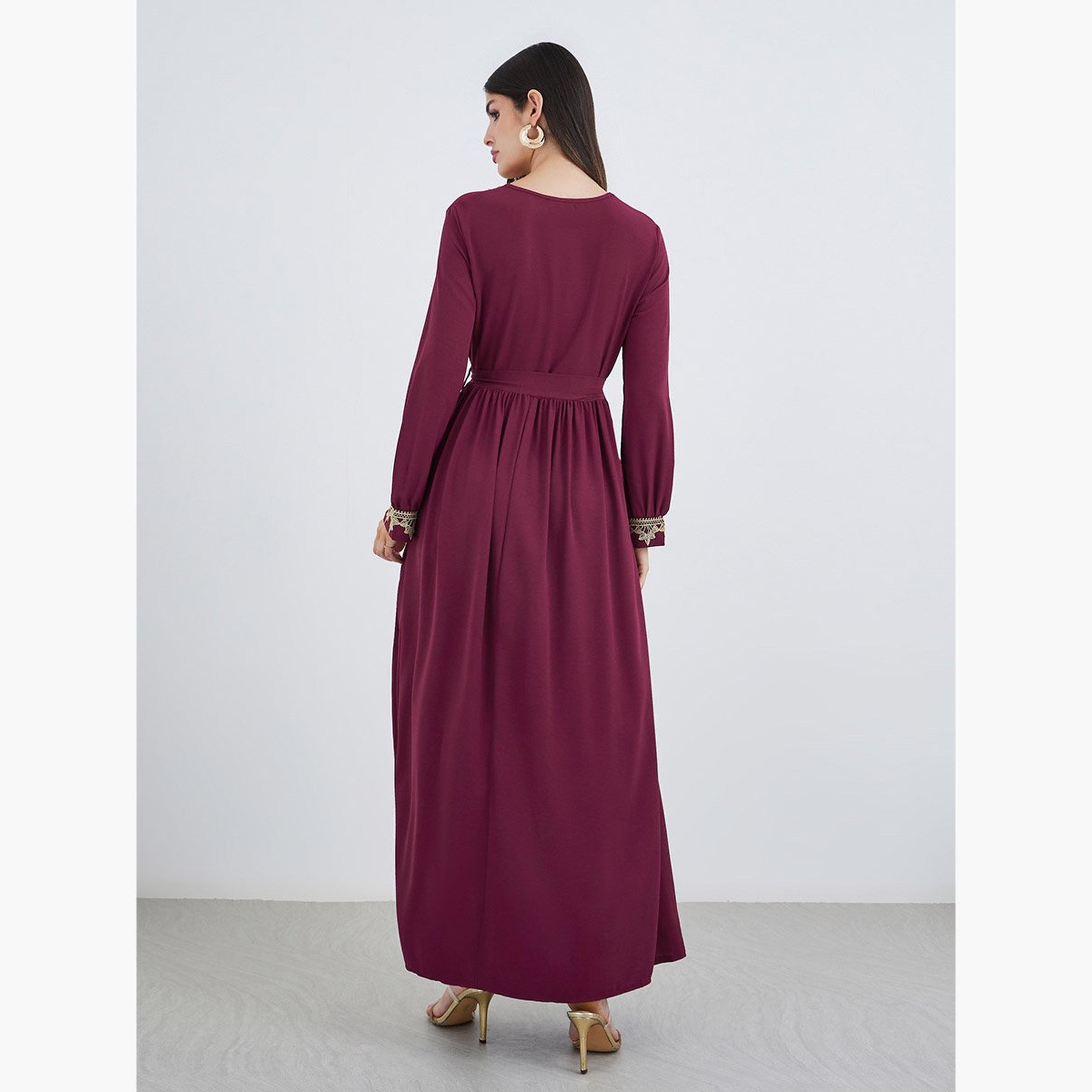 أميرة x ستايلي جلابية بتفاصيل دانتيل مع حزام-women-arabicclothing-jalabiyas-image-5