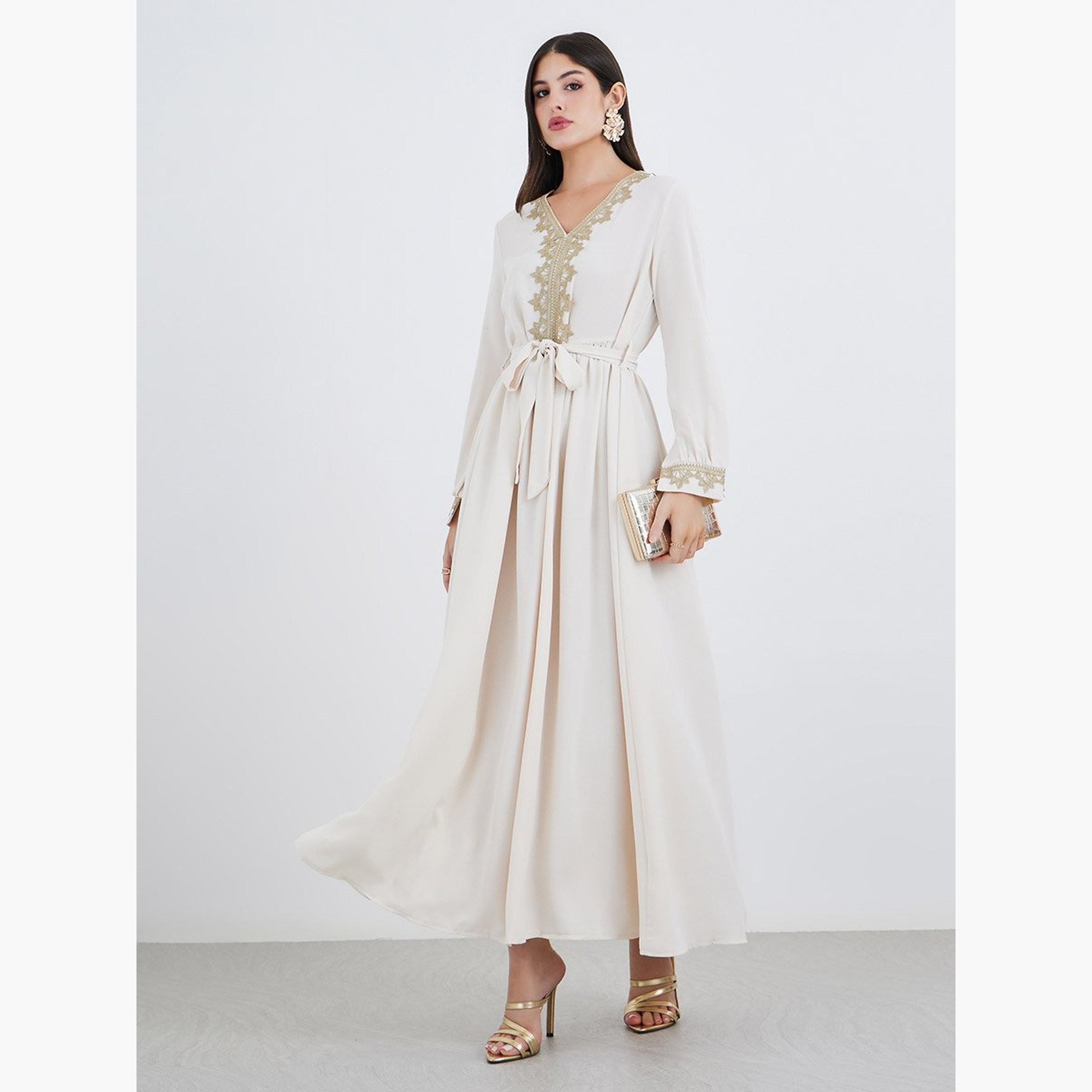 أميرة x ستايلي جلابية بتفاصيل دانتيل مع حزام-women-arabicclothing-jalabiyas-image-2