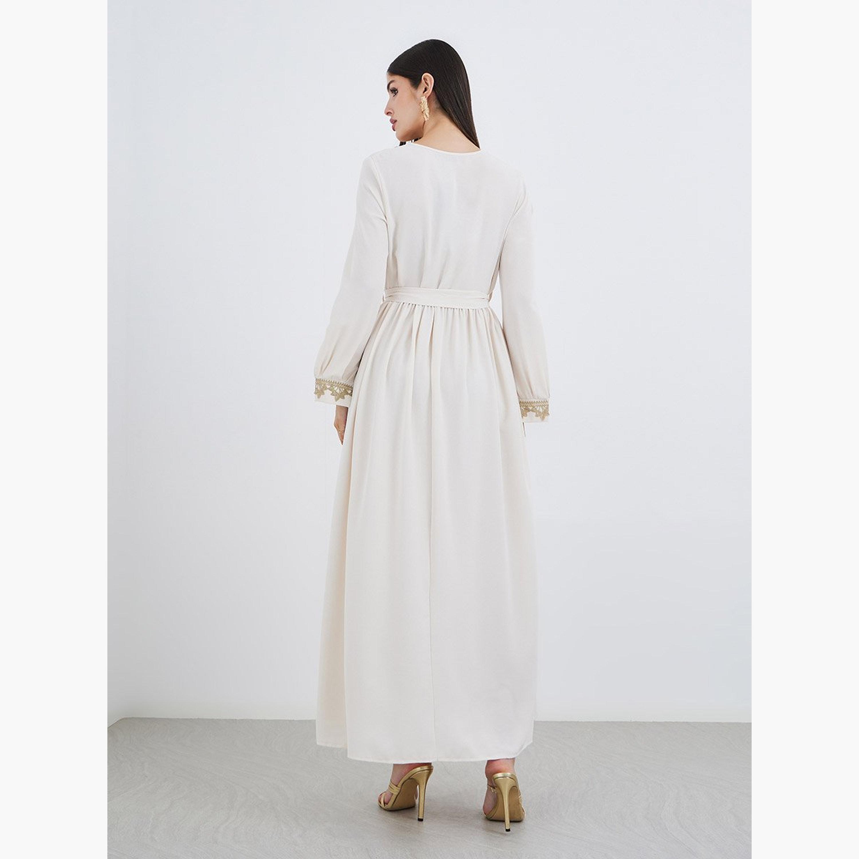 أميرة x ستايلي جلابية بتفاصيل دانتيل مع حزام-women-arabicclothing-jalabiyas-image-5