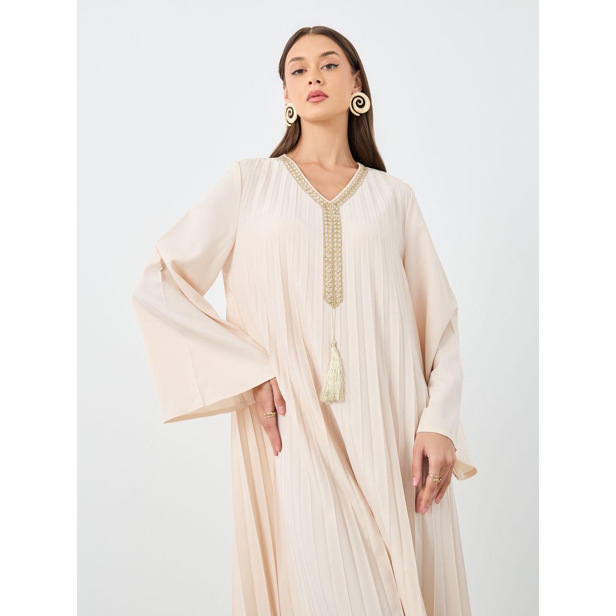 جلابية بتفاصيل كسرات مع شراشيب-women-arabicclothing-jalabiyas-image-3