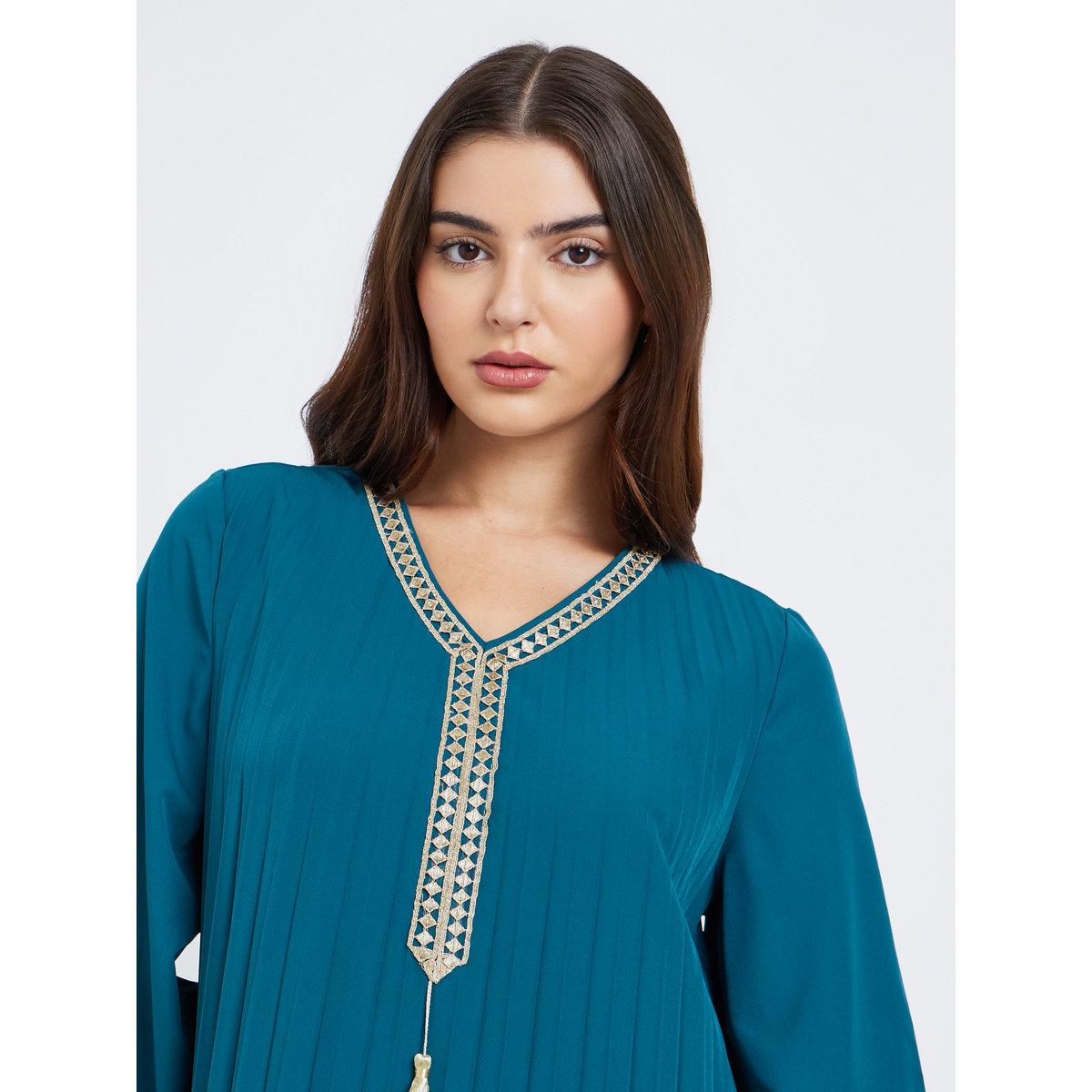جلابية طويلة بتفاصيل كسرات مع شراشيب-women-arabicclothing-jalabiyas-image-3