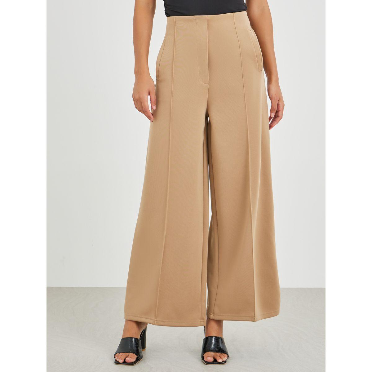 بنطال بأرجل واسعة وخصر عالي مع تفاصيل محزوزة-women-clothing-bottoms-trousers-image-2