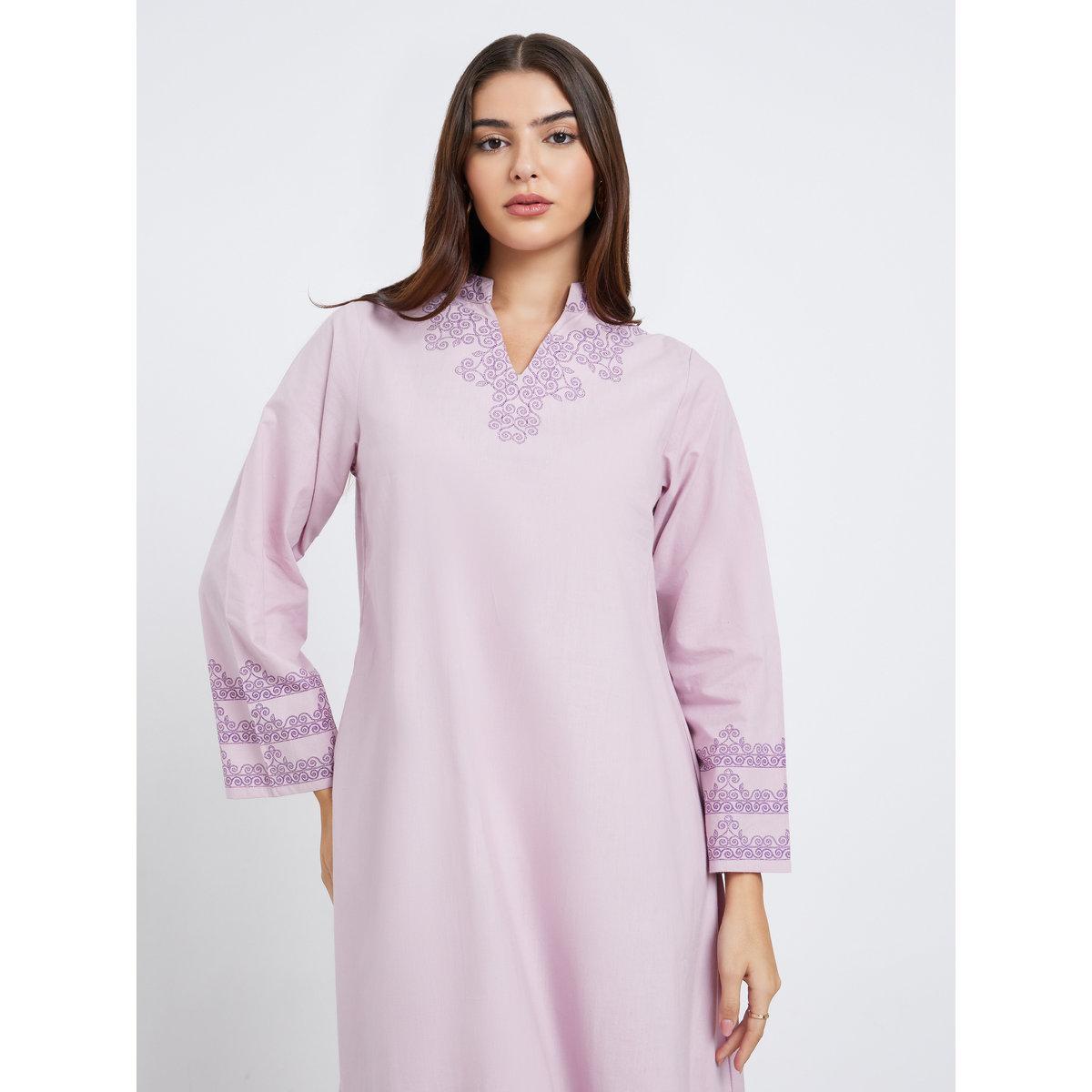 Styli Lilac Printed Panel Cotton Jalabiya-women-arabicclothing-jalabiyas-image-3