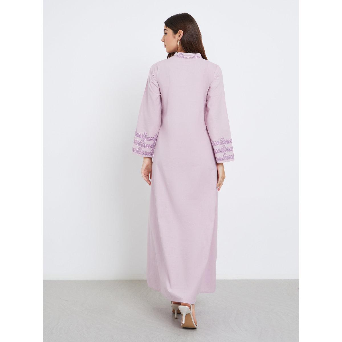 Styli Lilac Printed Panel Cotton Jalabiya-women-arabicclothing-jalabiyas-image-5