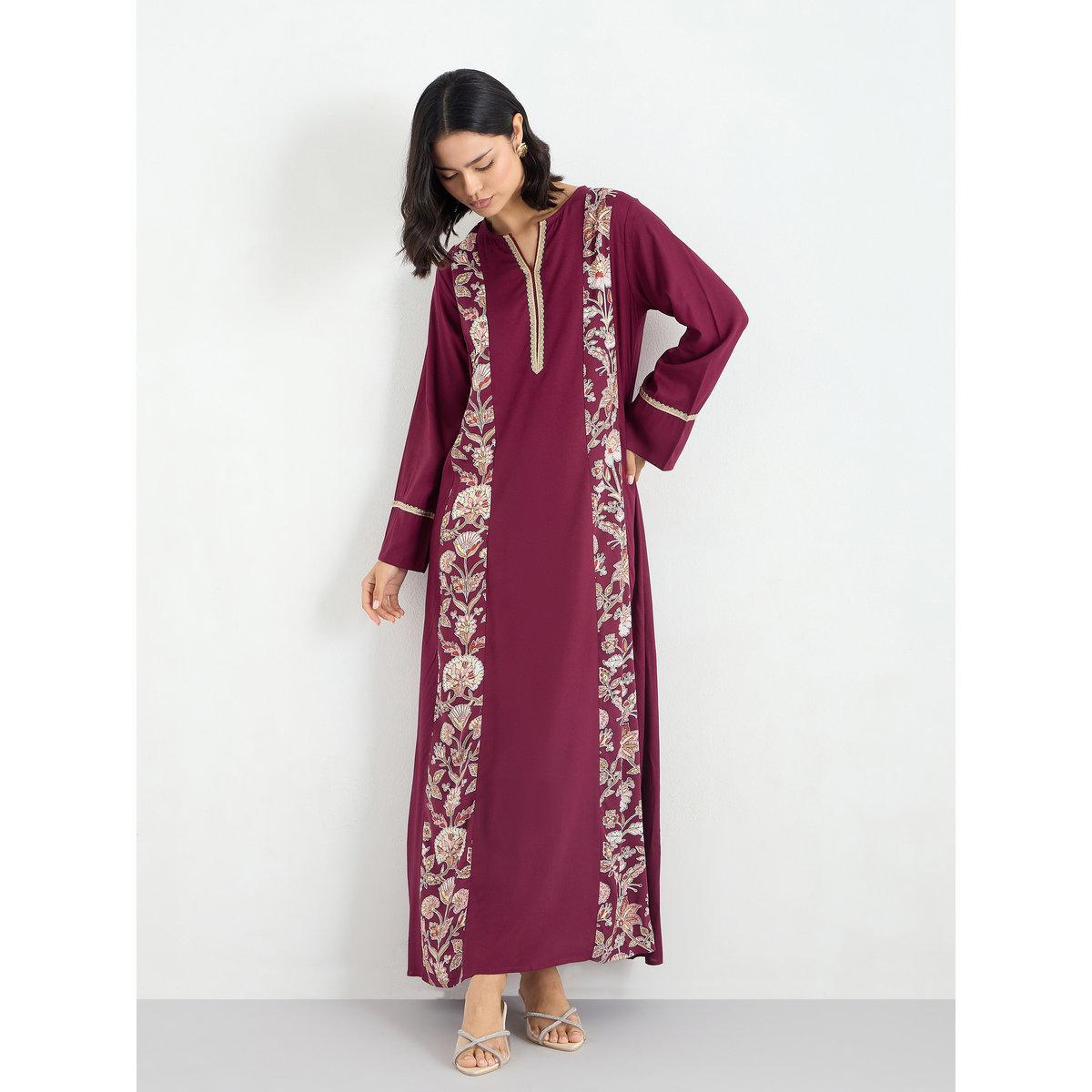 Styli Maroon Embroidered A-Line Jalabiya-women-arabicclothing-jalabiyas-image-2