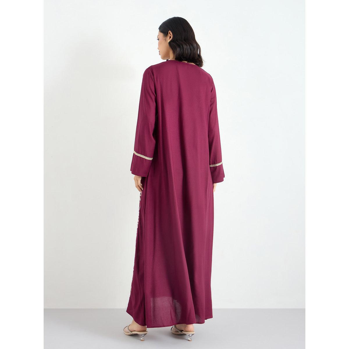 Styli Maroon Embroidered A-Line Jalabiya-women-arabicclothing-jalabiyas-image-5