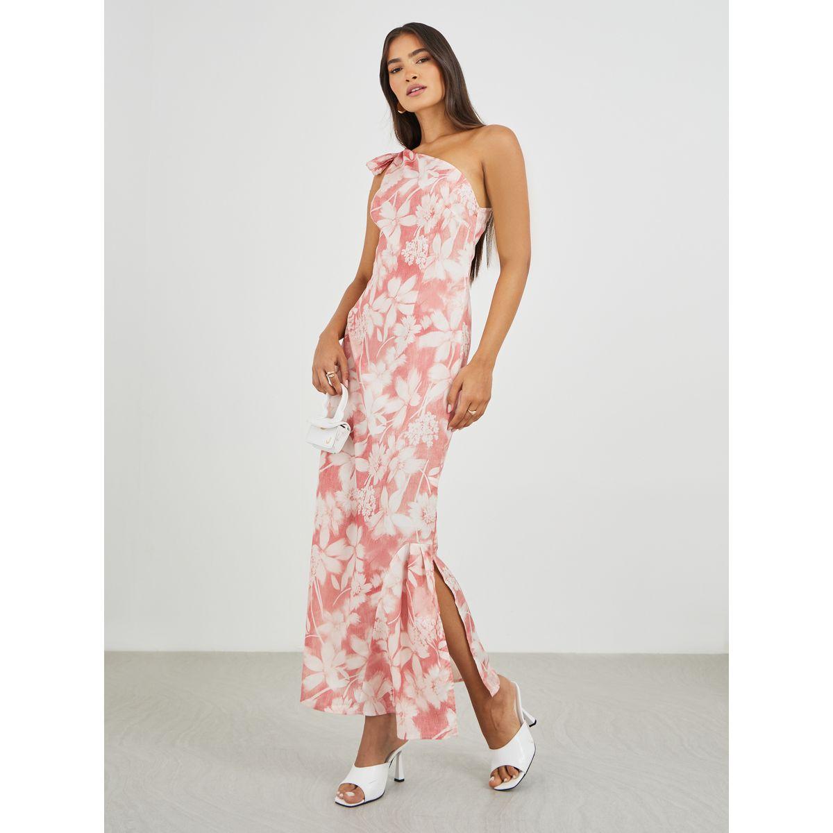 فستان طويل بطبعة زهور وكتف واحد-women-clothing-dresses-image-1