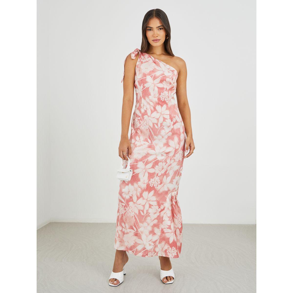 فستان طويل بطبعة زهور وكتف واحد-women-clothing-dresses-image-2
