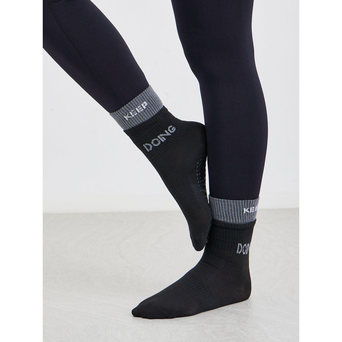Styli Text Print Sock Over Sock Effect Silicon Base Crew Yoga Socks-women-socksandstockings-image-1