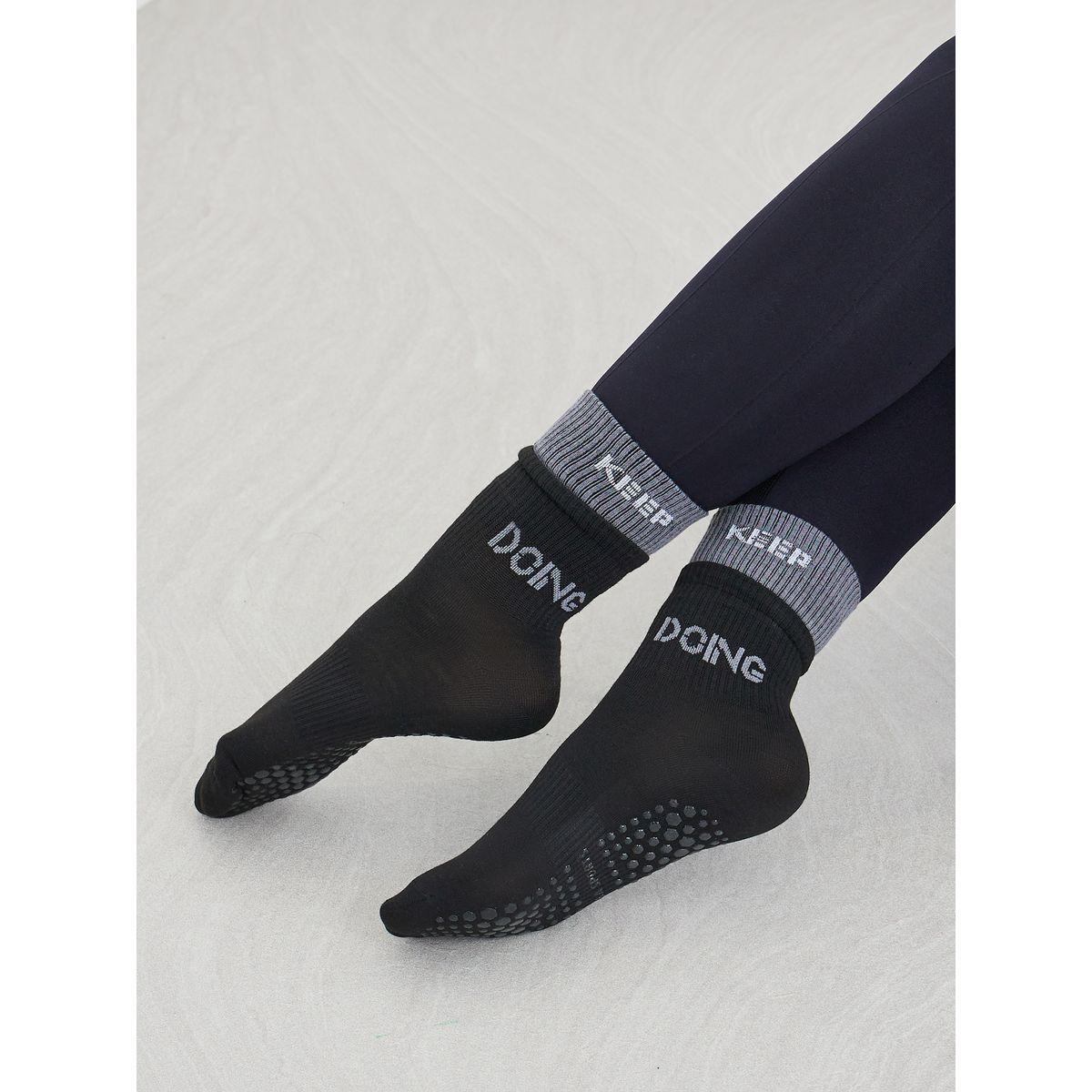 Styli Text Print Sock Over Sock Effect Silicon Base Crew Yoga Socks-women-socksandstockings-image-2