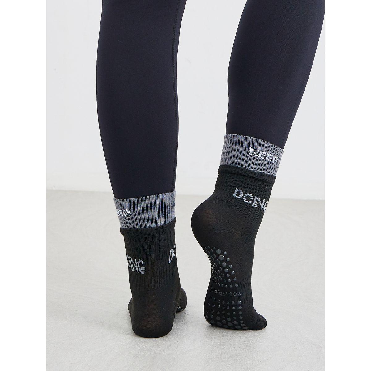 Styli Text Print Sock Over Sock Effect Silicon Base Crew Yoga Socks-women-socksandstockings-image-3
