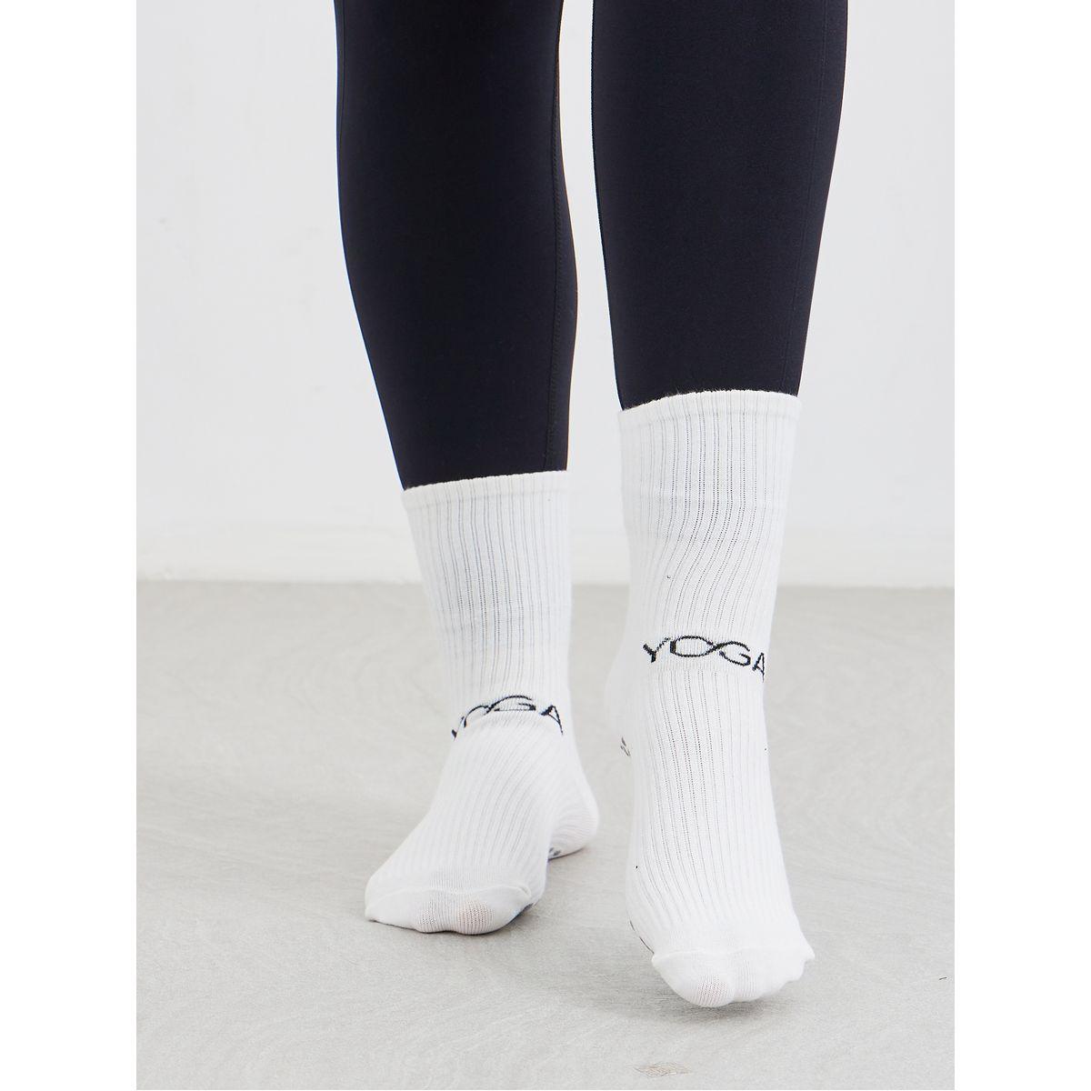 Styli Text Print Silicon Base Crew Yoga Socks-women-socksandstockings-image-2