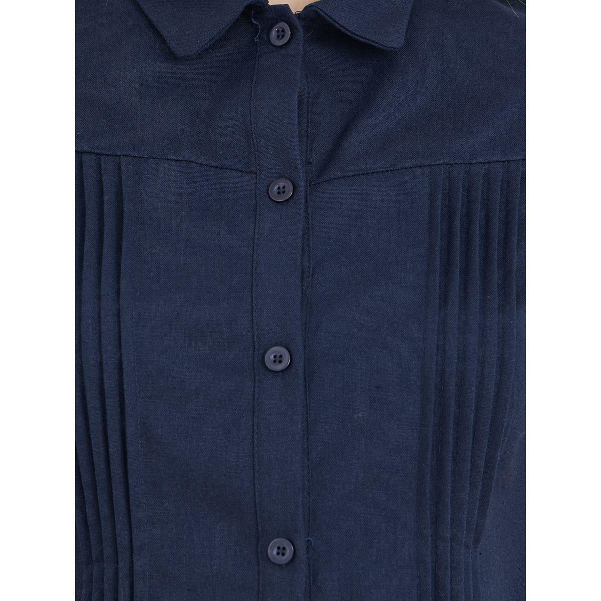 Styli Solid Pleated Short Sleeve Slim Fit Shirt-women-clothing-shirtsandblouses-shirts-image-3