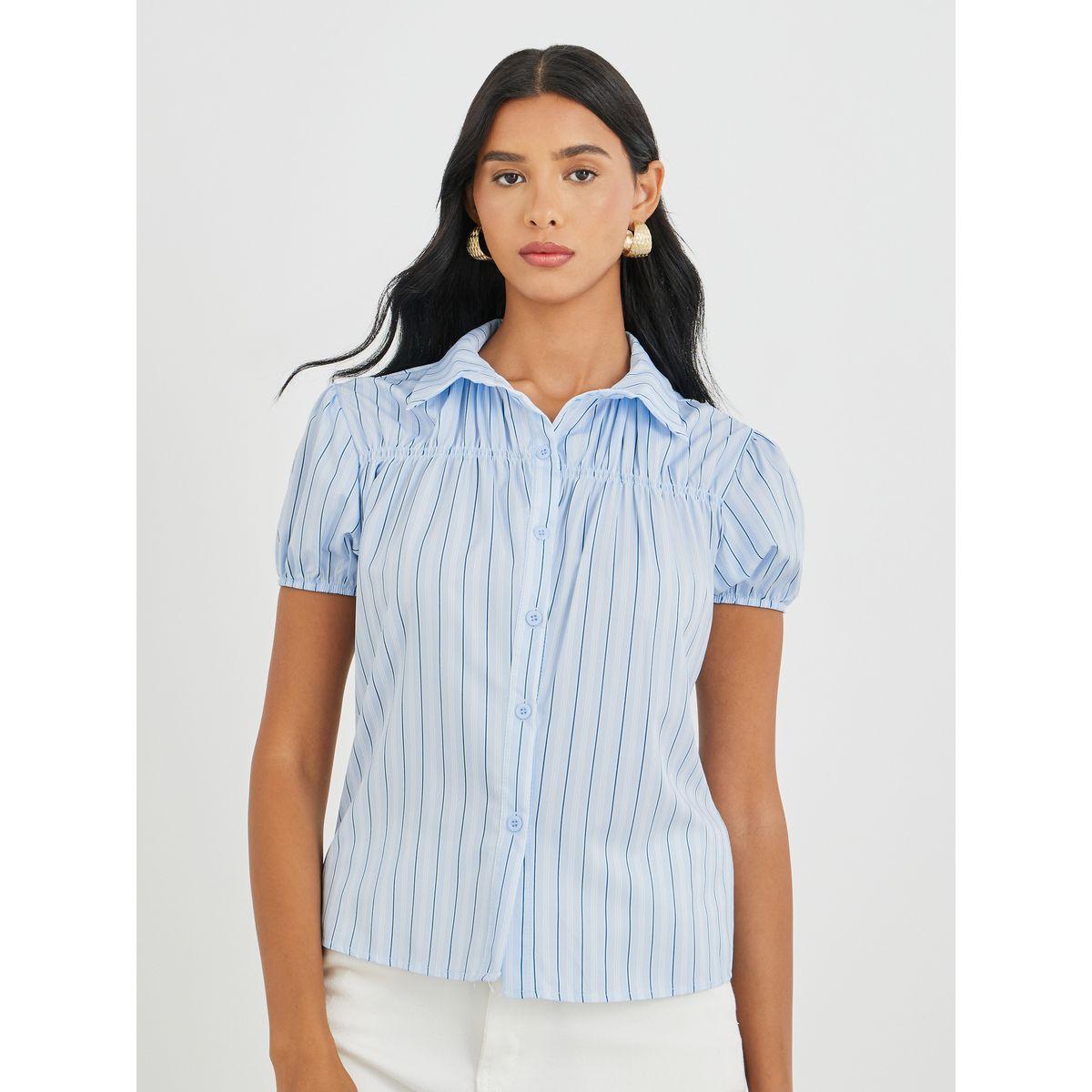 Styli Striped Puff Sleeve Buttoned Shirt-women-clothing-shirtsandblouses-shirts-image-1