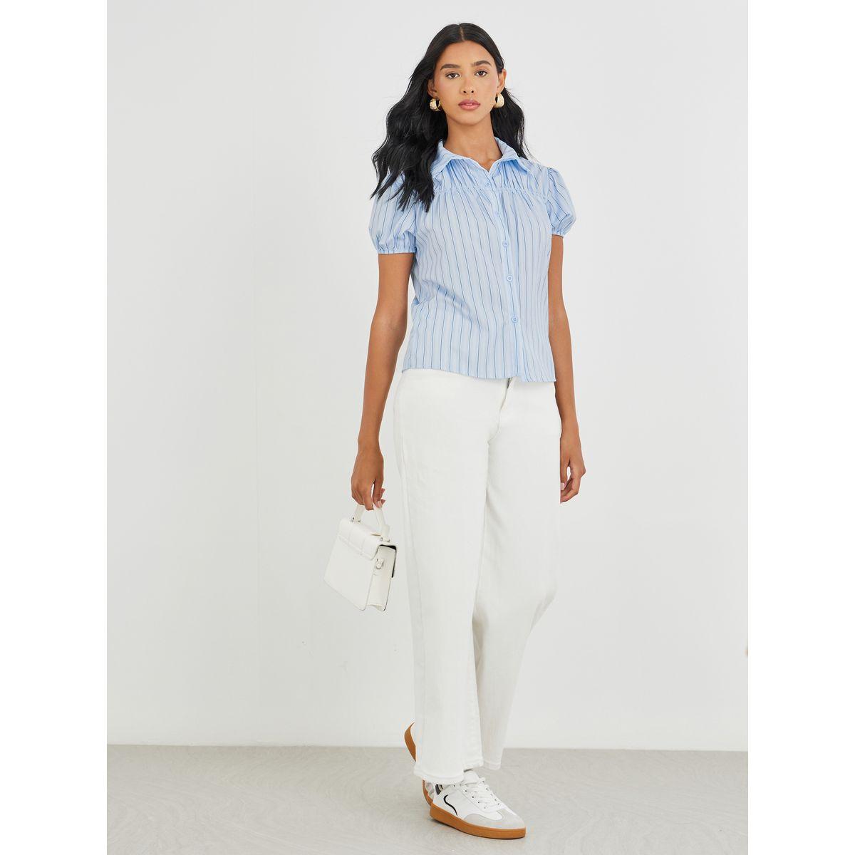 Styli Striped Puff Sleeve Buttoned Shirt-women-clothing-shirtsandblouses-shirts-image-2