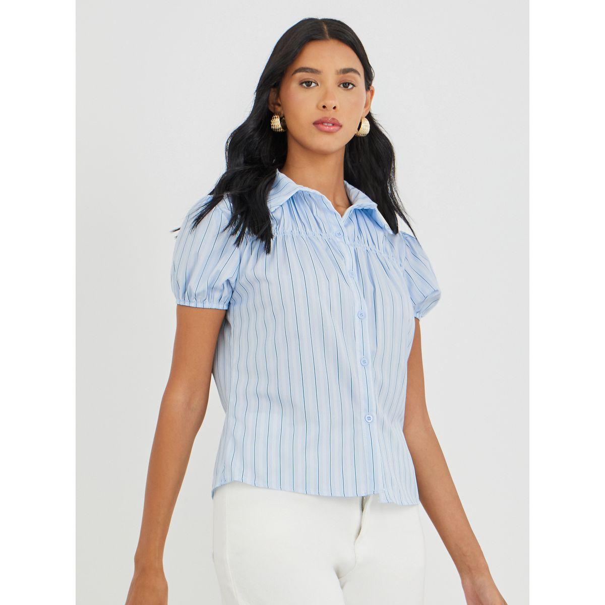 Styli Striped Puff Sleeve Buttoned Shirt-women-clothing-shirtsandblouses-shirts-image-3
