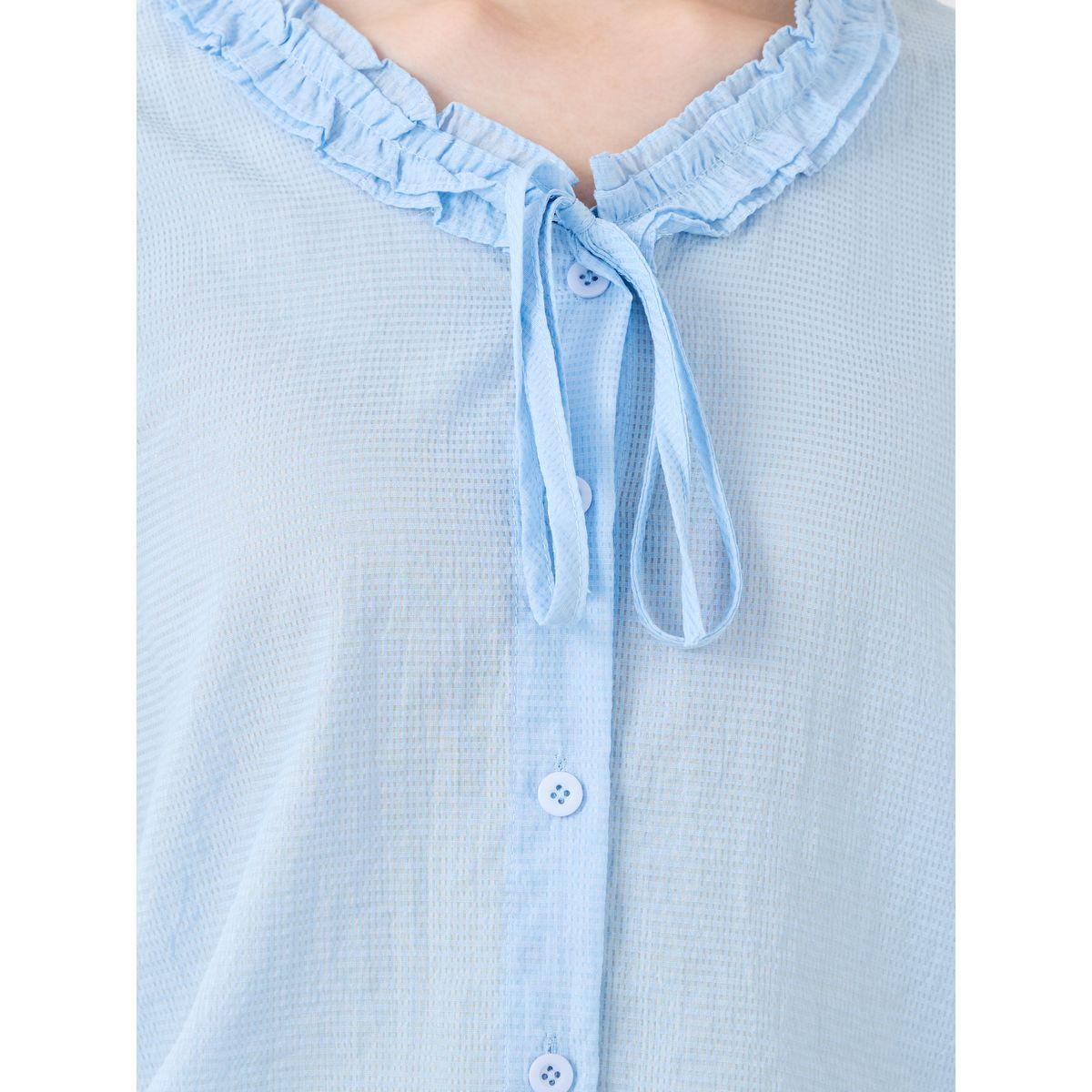 بلوزة سادة بأكمام منفوخة وتفاصيل كشكش-women-clothing-shirtsandblouses-blouses-image-4